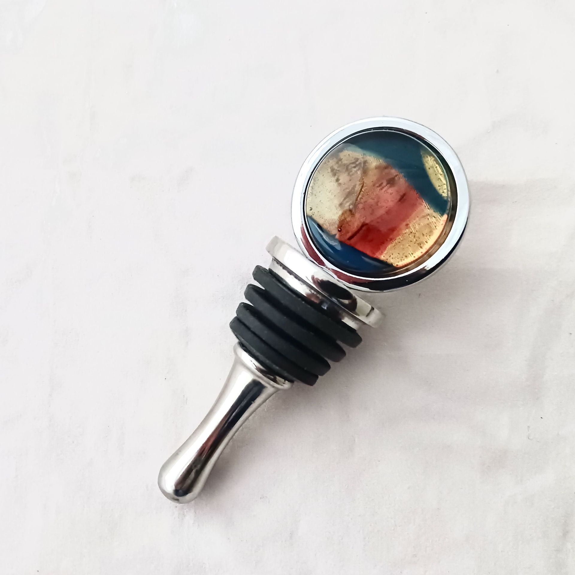 Coastal Fused Glass Bottle Stopper Featuring Handmade Glass - Gold Steel 5 