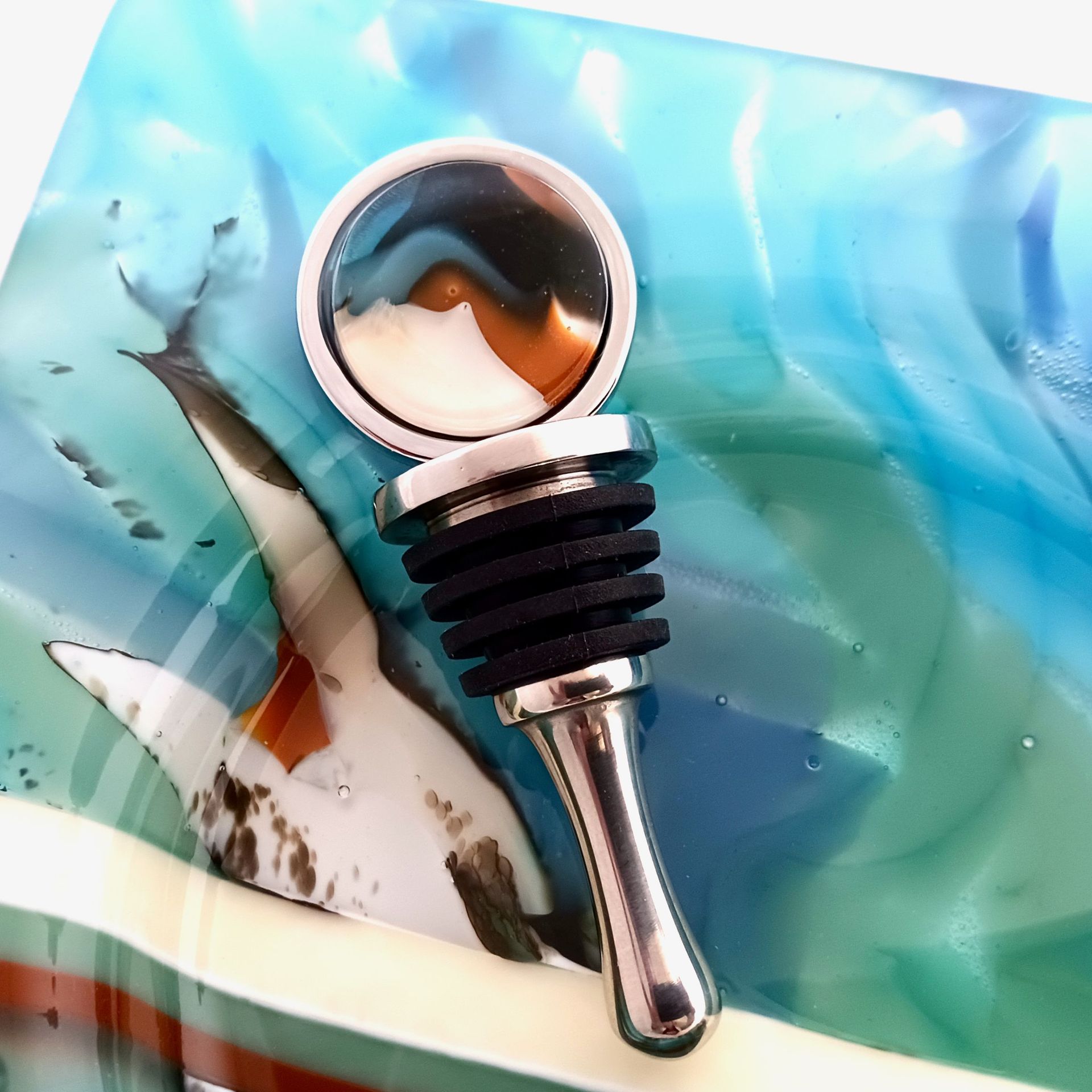 Coastal Fused Glass Bottle Stopper Featuring Handmade Glass - Tide Pool 4 