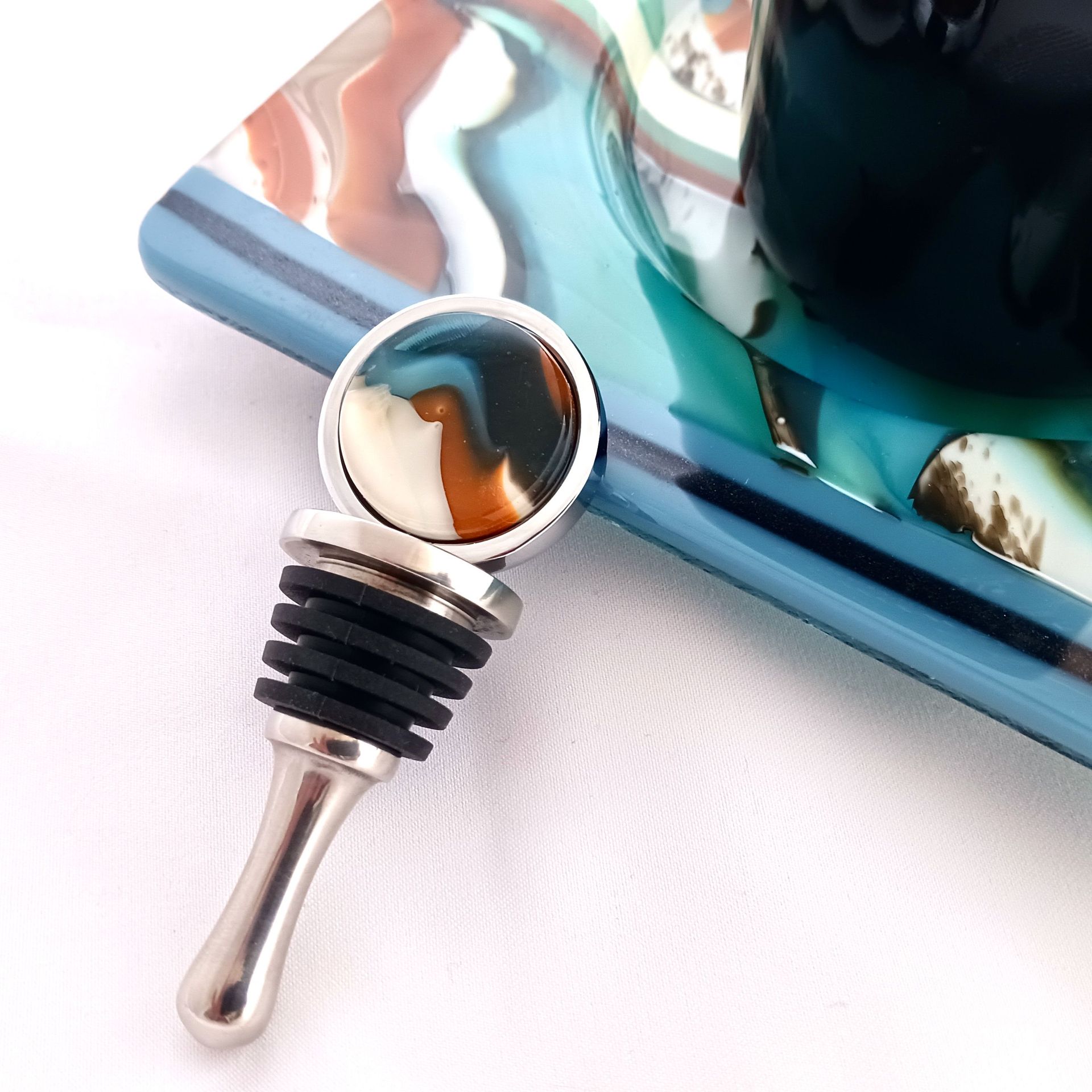 Coastal Fused Glass Bottle Stopper Featuring Handmade Glass - Tide Pool 3 