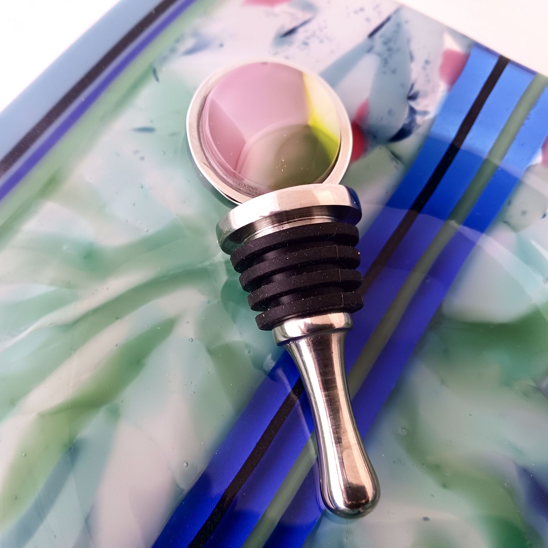 Aquatic Fused Glass Bottle Stopper Featuring Handmade Glass - Water Lily 2 