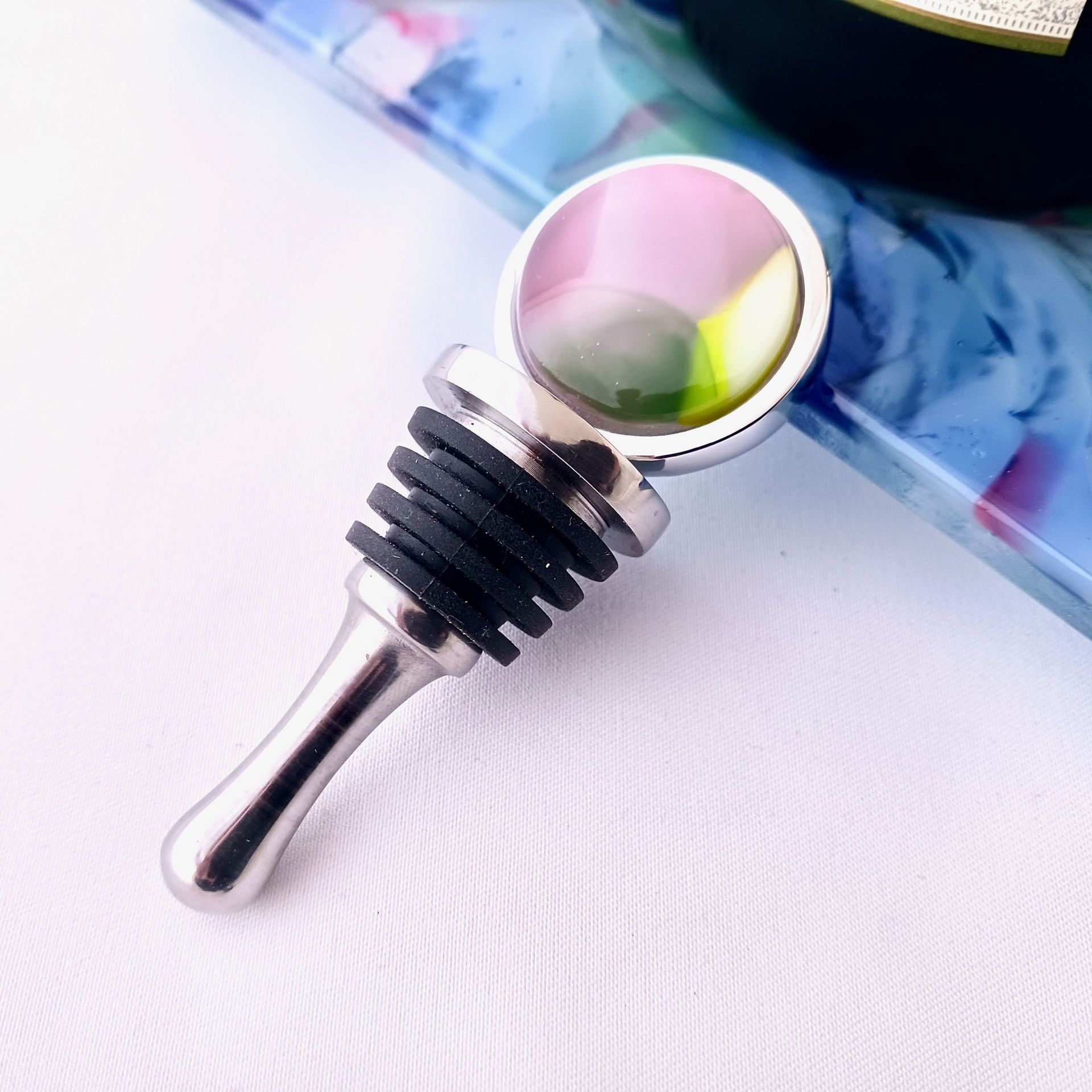 Aquatic Fused Glass Bottle Stopper Featuring Handmade Glass - Water Lily 4 