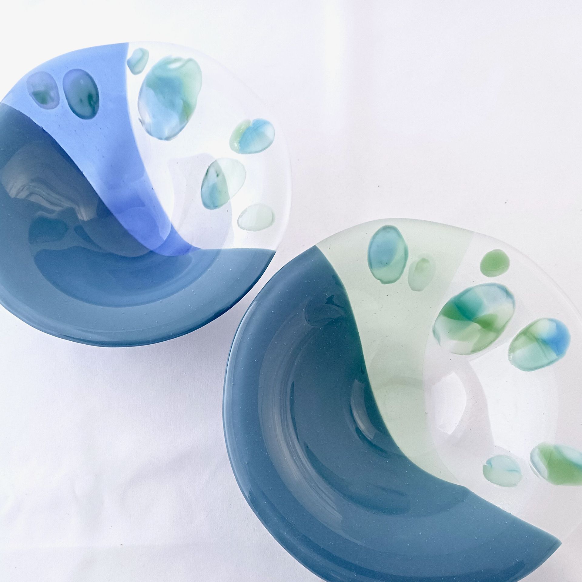Contemporary Fused Glass Round Bowls Featuring Handmade Glass (set of 2) - Moon Stones 1