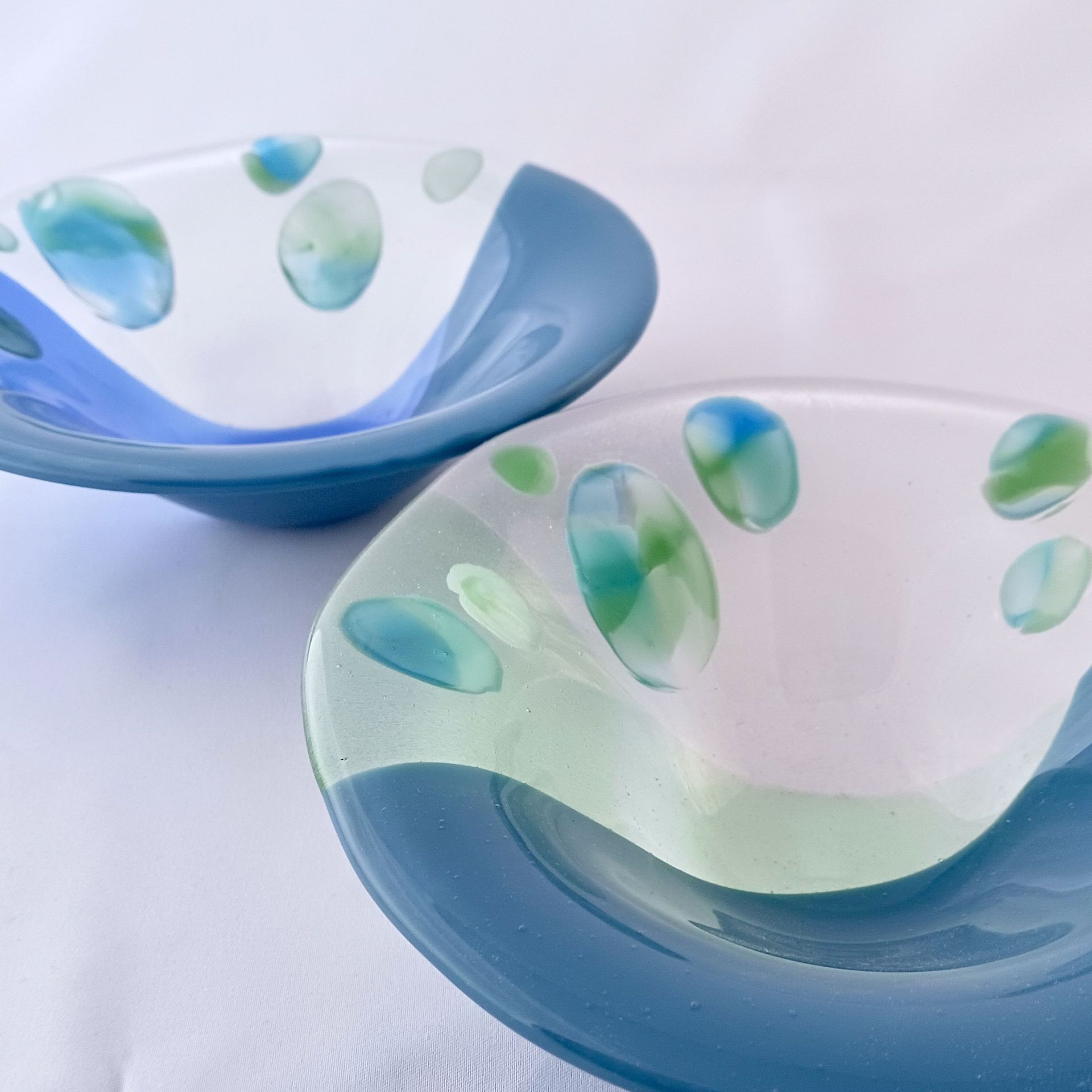 Contemporary Fused Glass Round Bowls Featuring Handmade Glass (set of 2) - Moon Stones 2