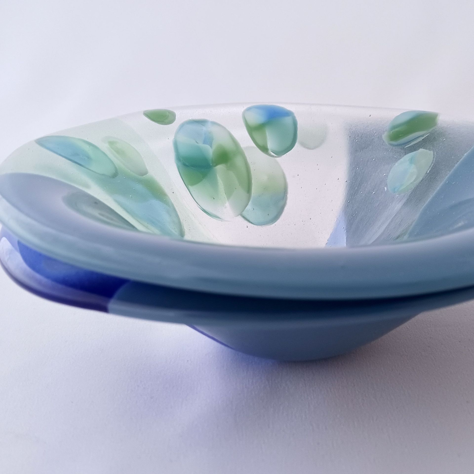 Contemporary Fused Glass Round Bowls Featuring Handmade Glass (set of 2) - Moon Stones 5