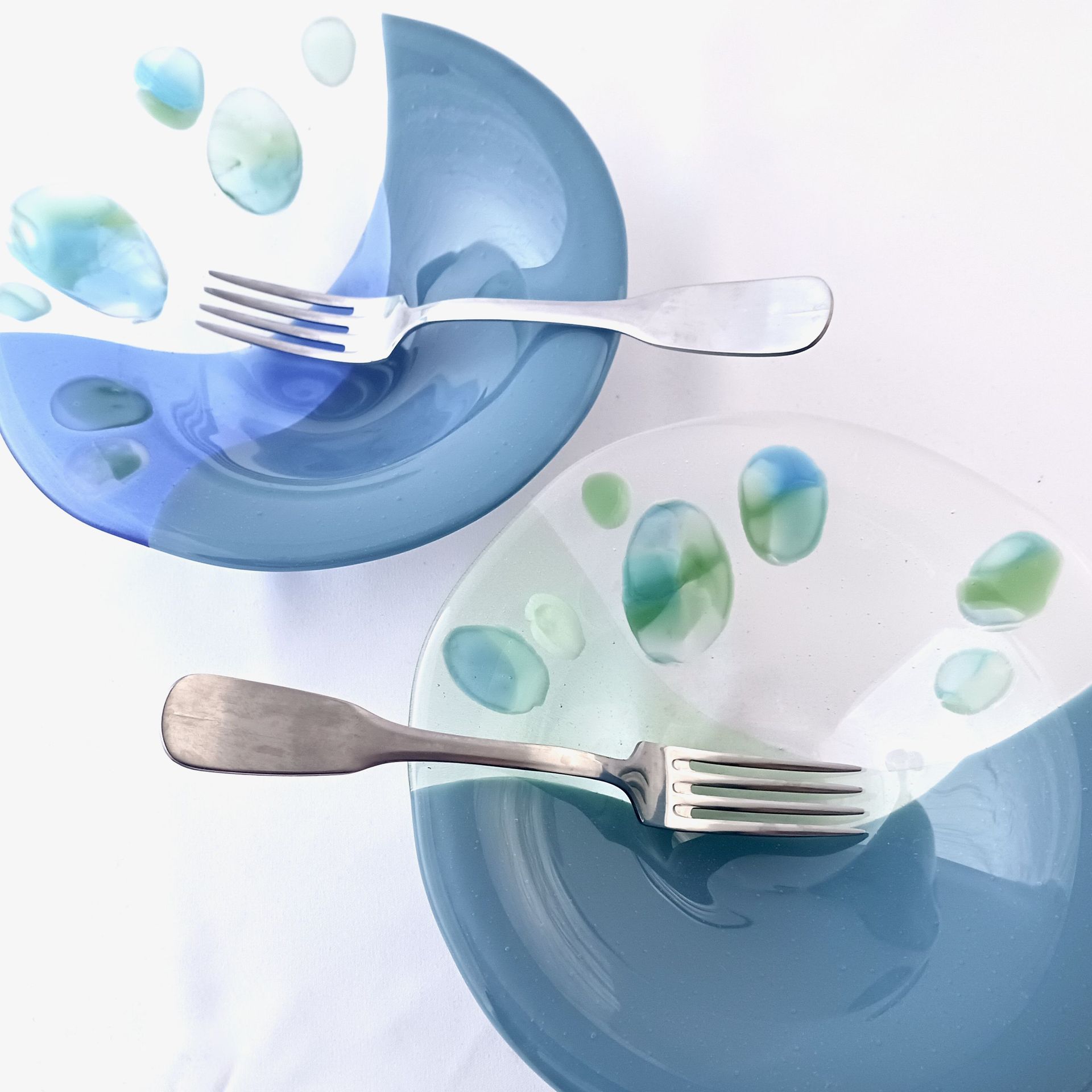 Contemporary Fused Glass Round Bowls Featuring Handmade Glass (set of 2) - Moon Stones 4