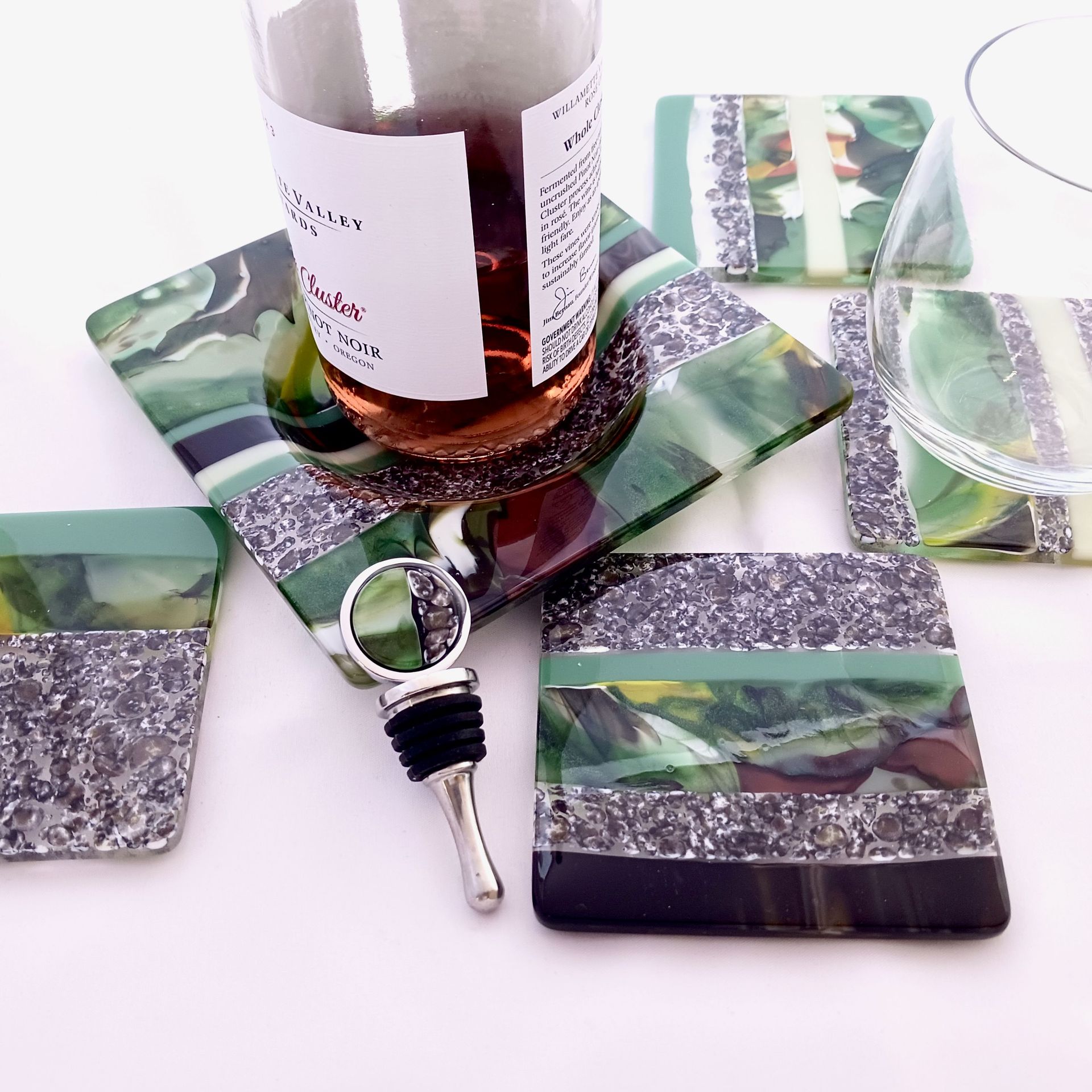 Nature-Inspired Fused Glass Bottle Stopper Featuring Handmade Glass - Forest Stream 3