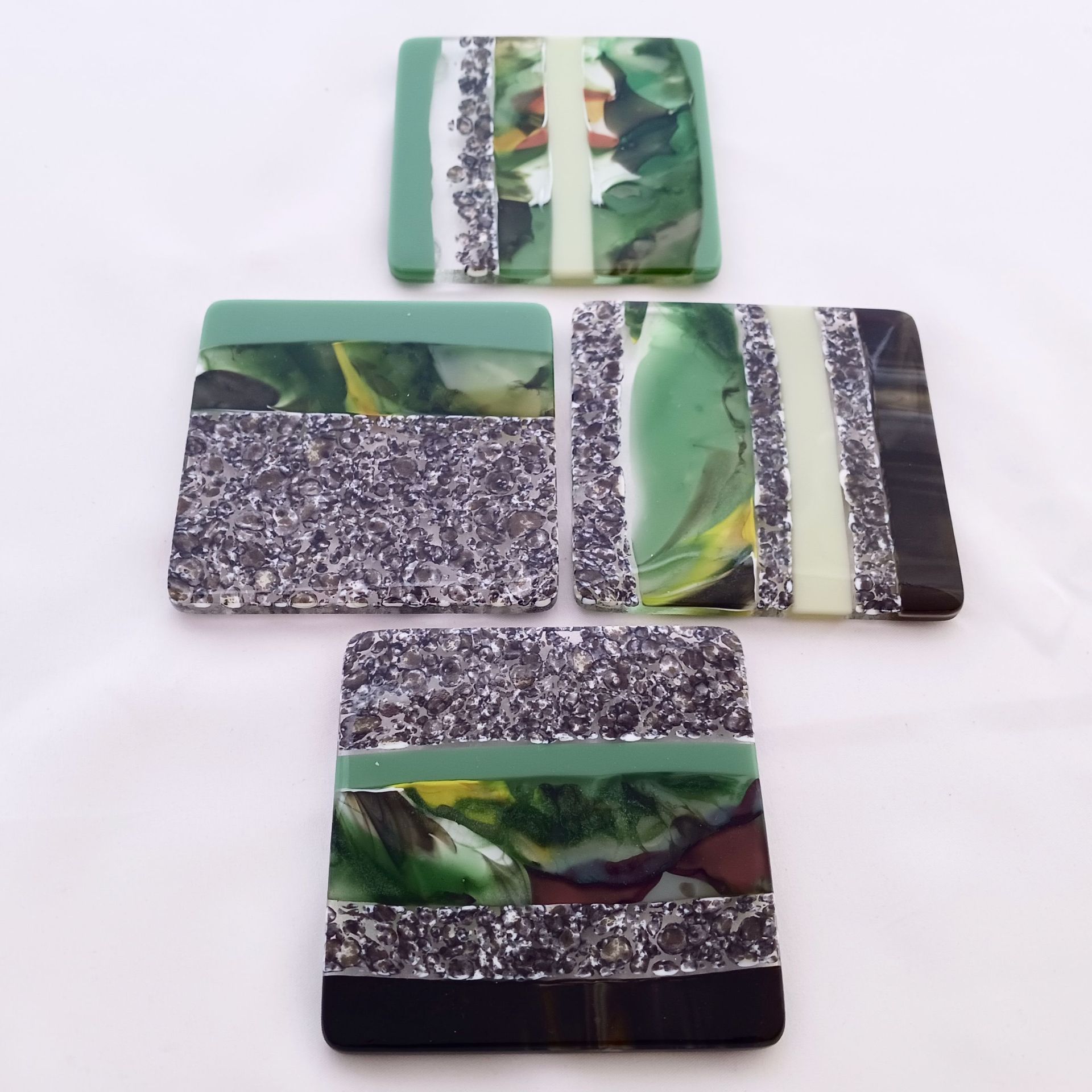 Nature-Inspired Fused Glass Coasters Featuring Handmade Glass (Set of 4) - Forest Stream 1