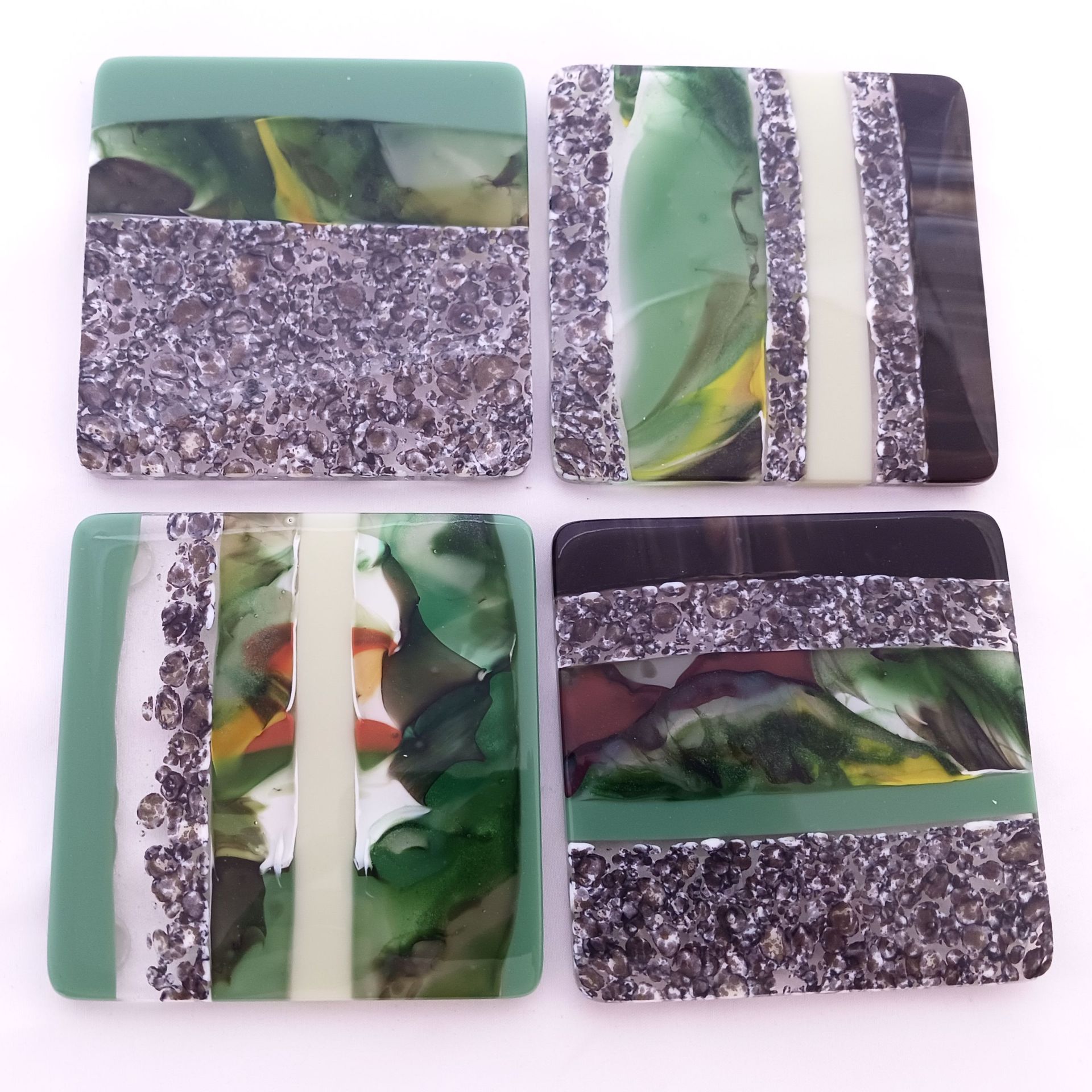 Nature-Inspired Fused Glass Coasters Featuring Handmade Glass (Set of 4) - Forest Stream 2