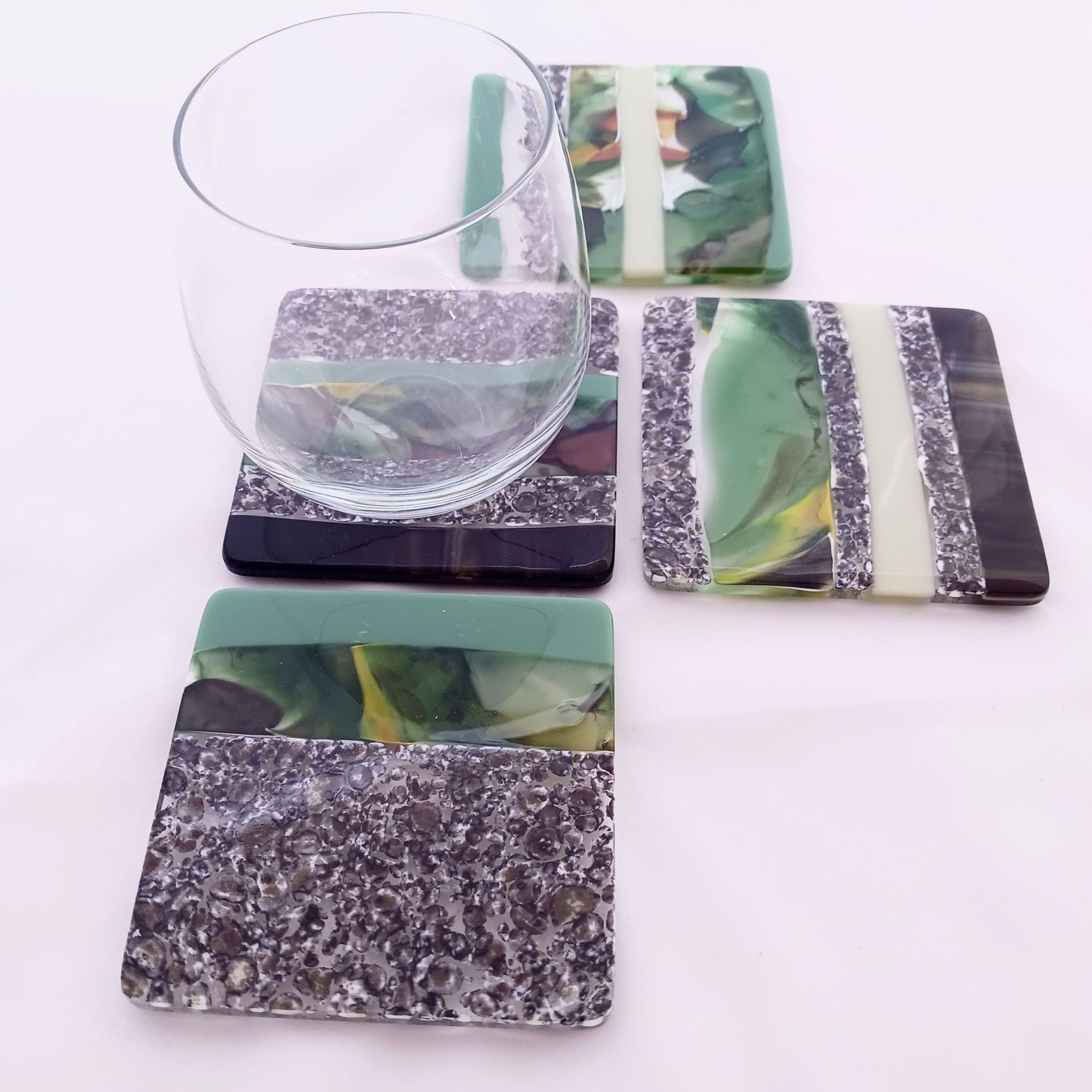 Nature-Inspired Fused Glass Coasters Featuring Handmade Glass (Set of 4) - Forest Stream 3