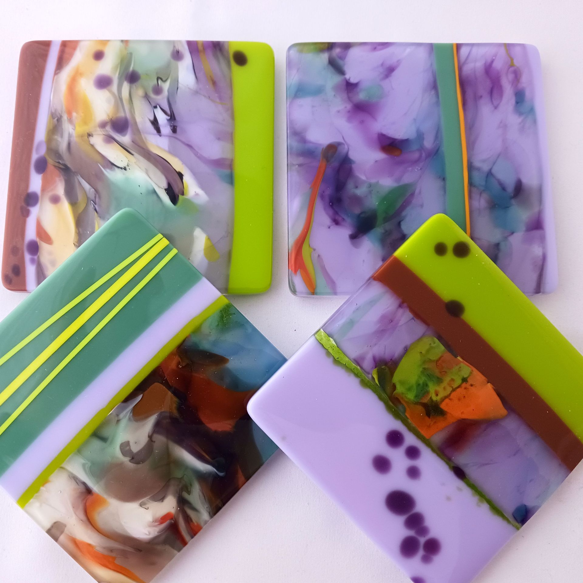 Nature-Inspired Fused Glass Coasters (set of 4) Featuring Handmade Glass - Shady Grove 2 
