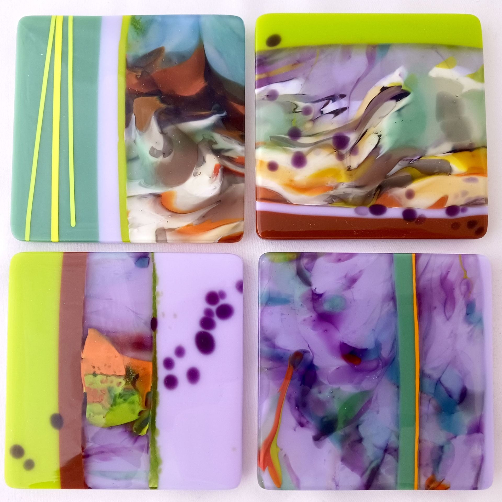 Nature-Inspired Fused Glass Coasters (set of 4) Featuring Handmade Glass - Shady Grove 1 