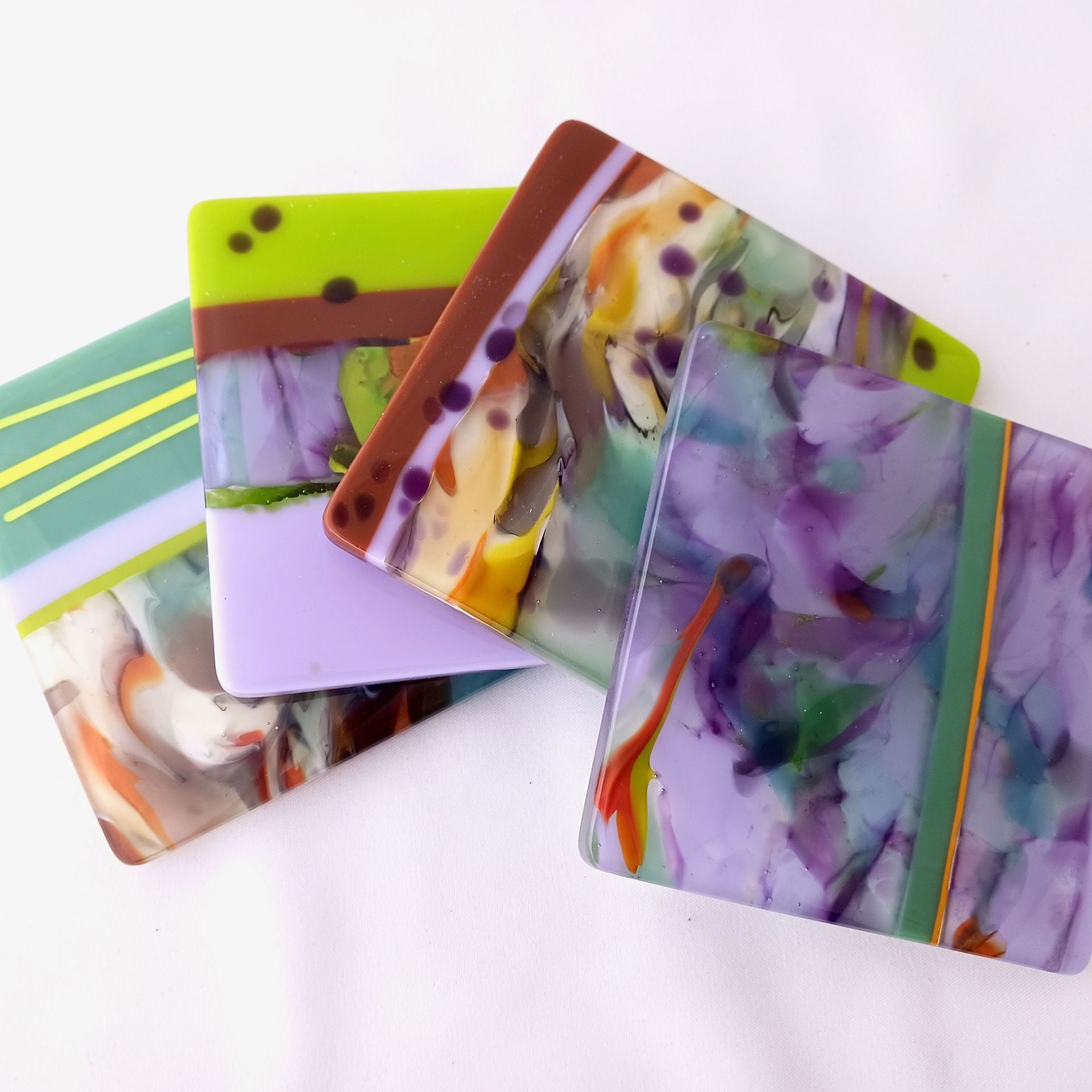 Nature-Inspired Fused Glass Coasters Featuring Handmade Glass (Set of 4) - Shady Grove 2