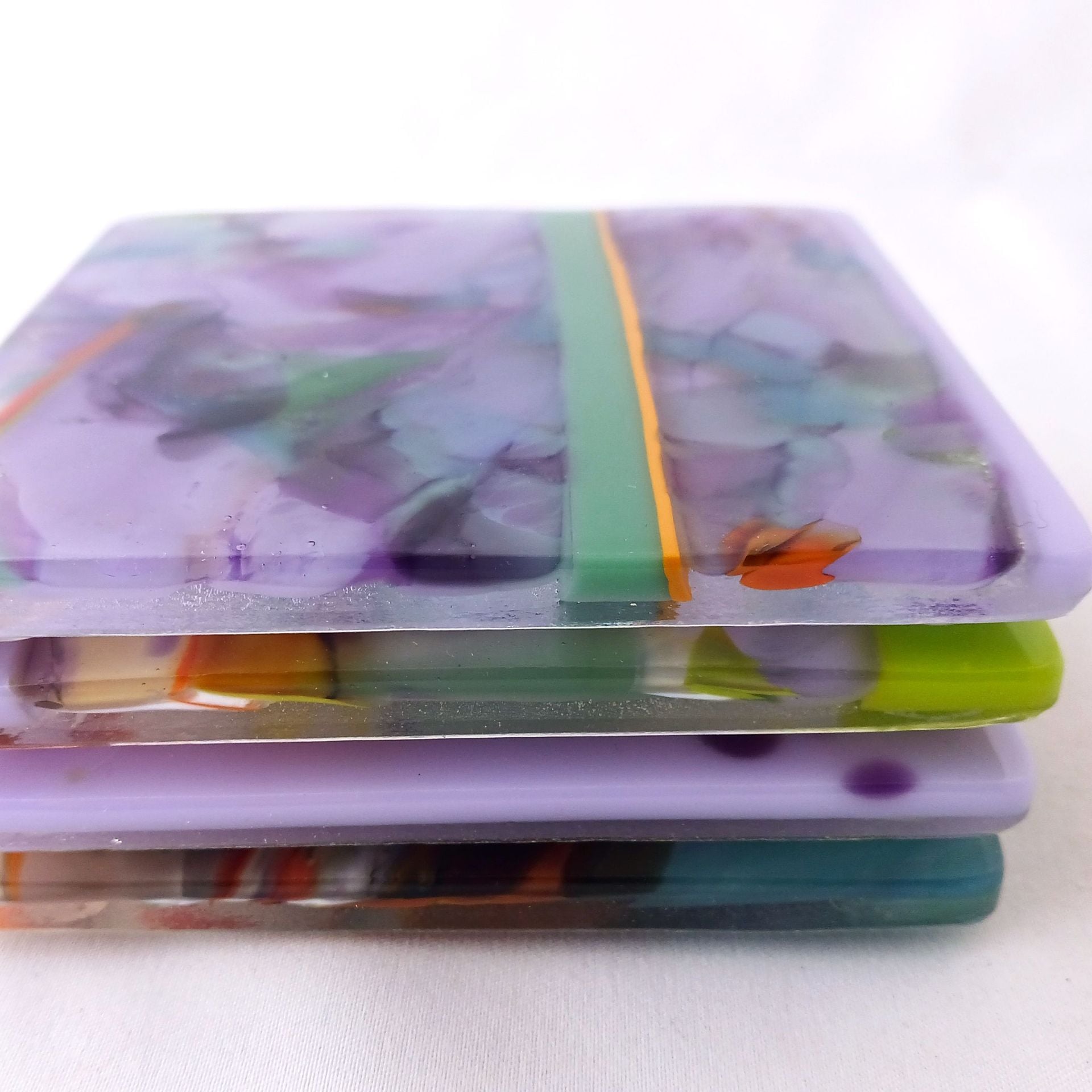 Nature-Inspired Fused Glass Coasters Featuring Handmade Glass (Set of 4) - Shady Grove 3