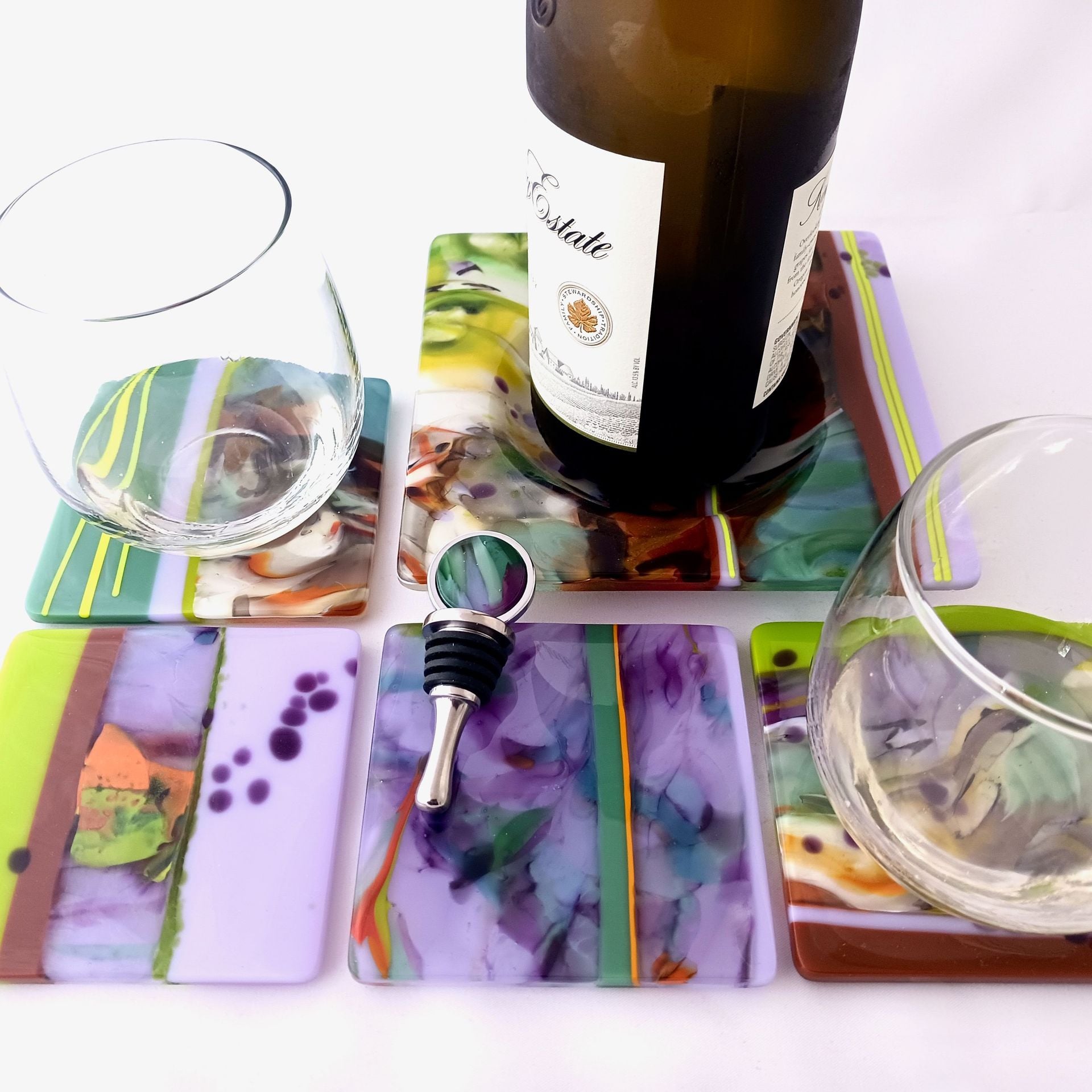 Nature-Inspired Fused Glass Coasters Featuring Handmade Glass (Set of 4) - Shady Grove 4