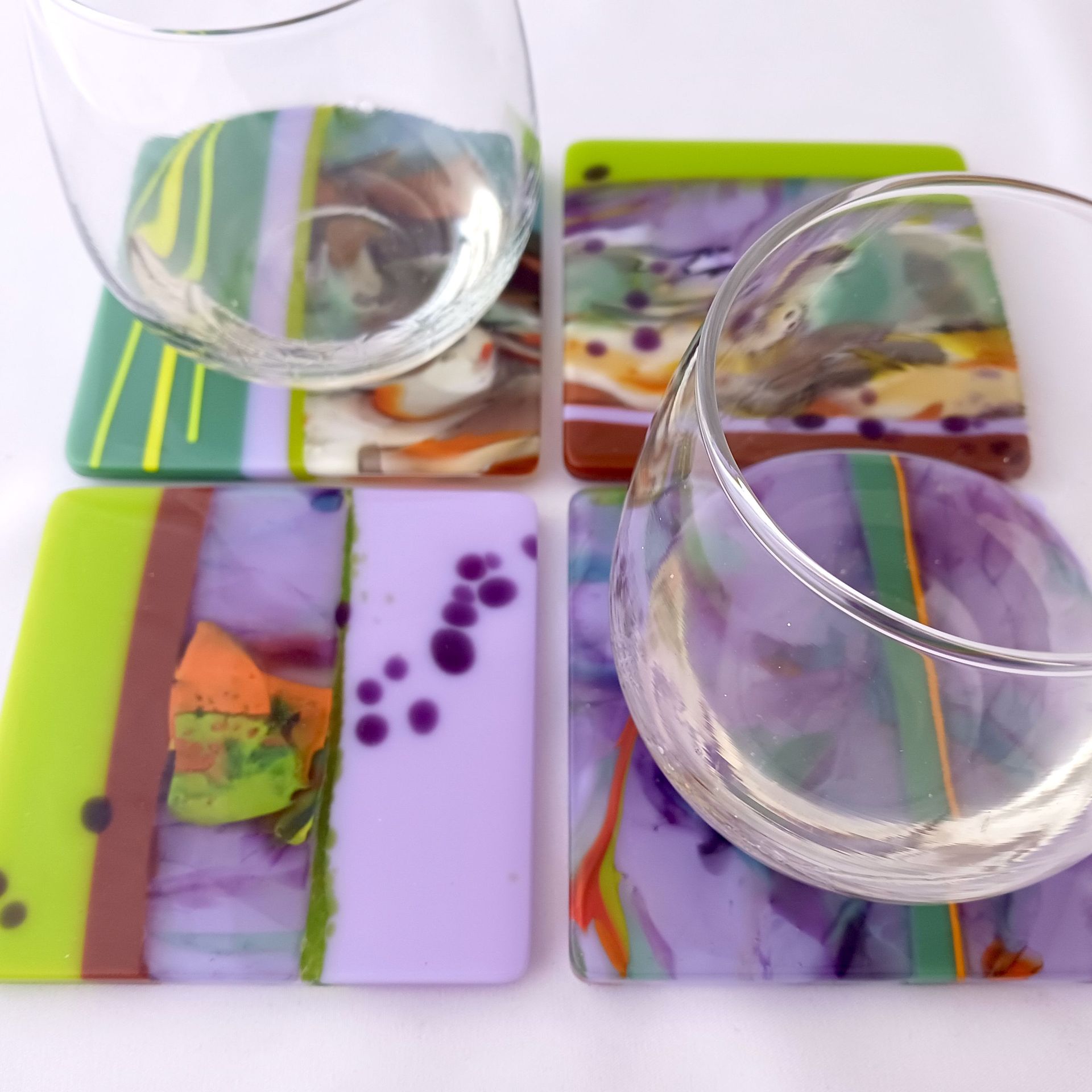 Nature-Inspired Fused Glass Coasters Featuring Handmade Glass (Set of 4) - Shady Grove 5