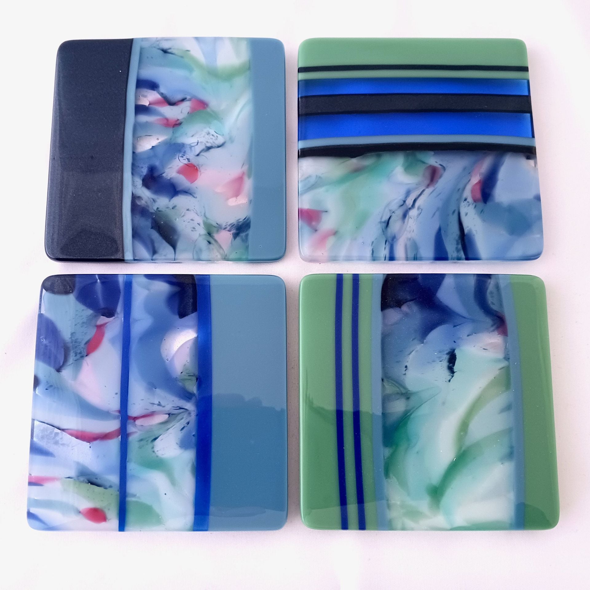 Aquatic Fused Glass Coasters Featuring Handmade Glass (set of 4) - Water Garden 1