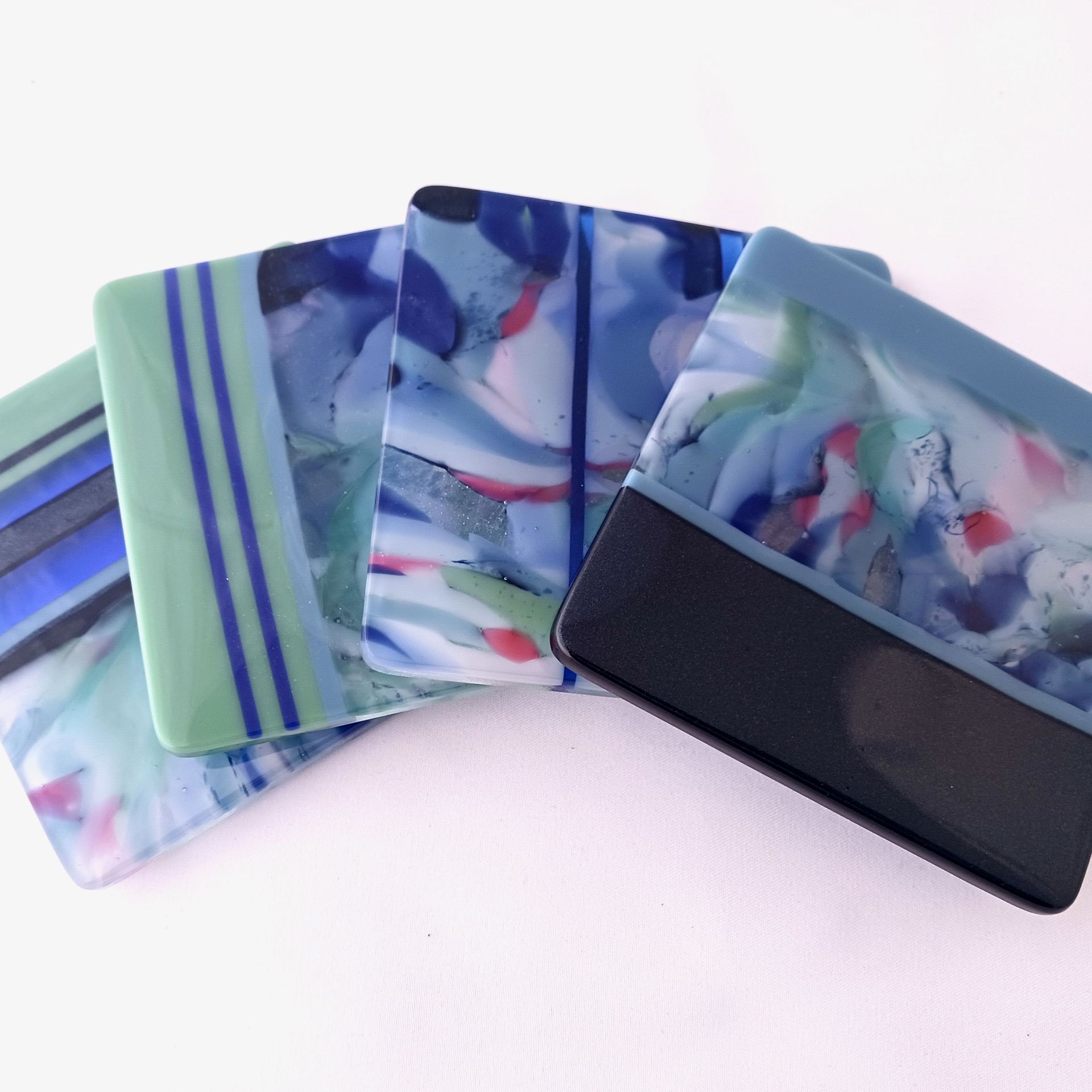 Aquatic Fused Glass Coasters Featuring Handmade Glass (set of 4) - Water Garden 2