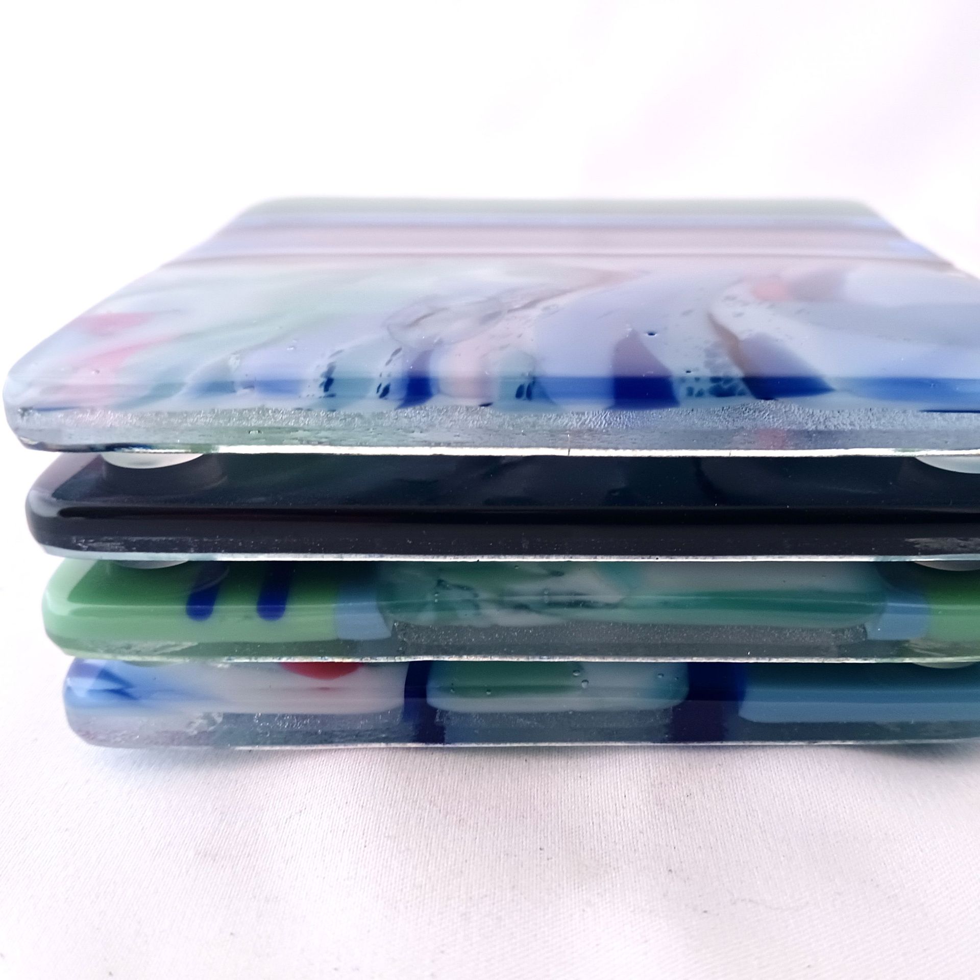 Aquatic Fused Glass Coasters Featuring Handmade Glass (set of 4) - Water Garden 3