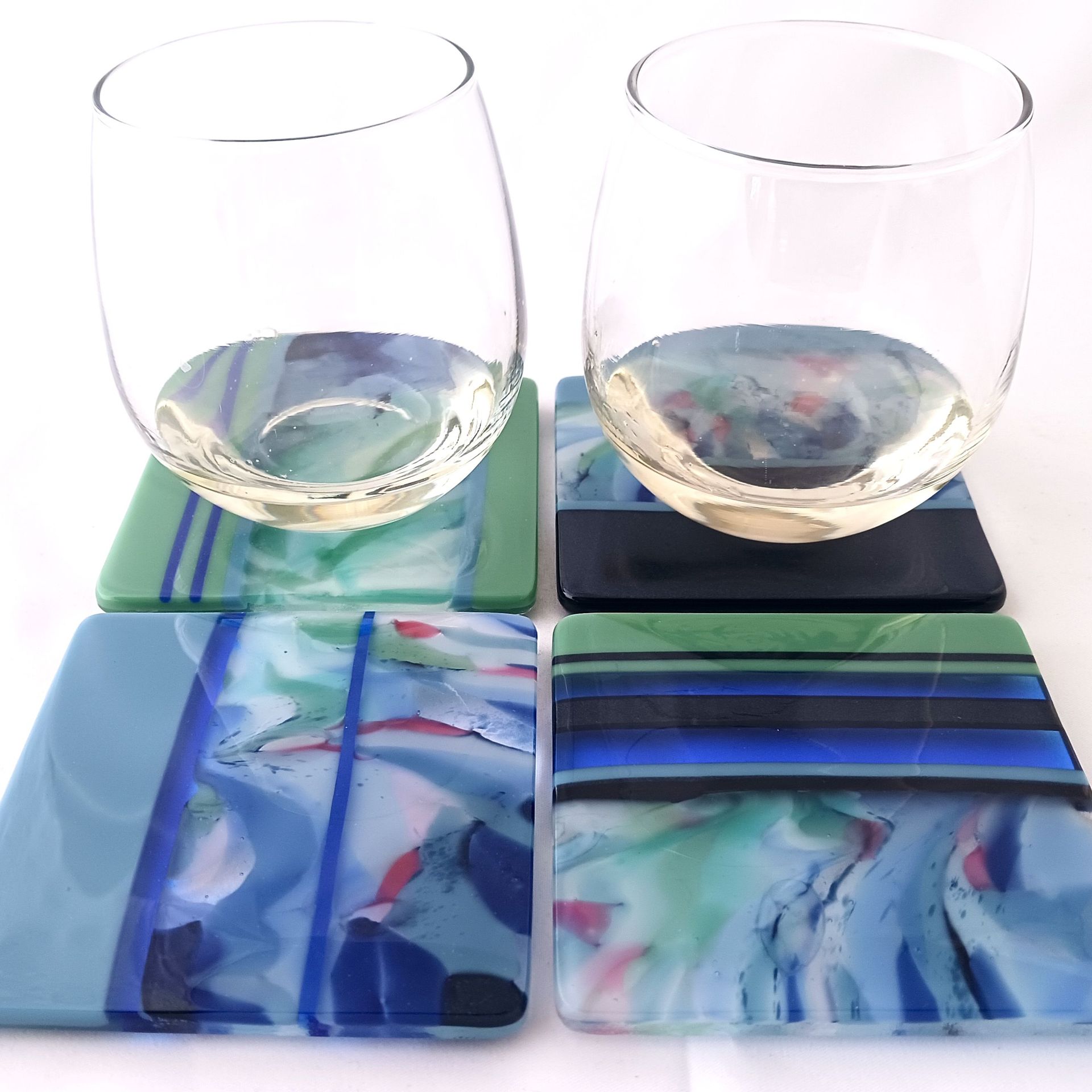 Aquatic Fused Glass Coasters Featuring Handmade Glass (set of 4) - Water Garden 5