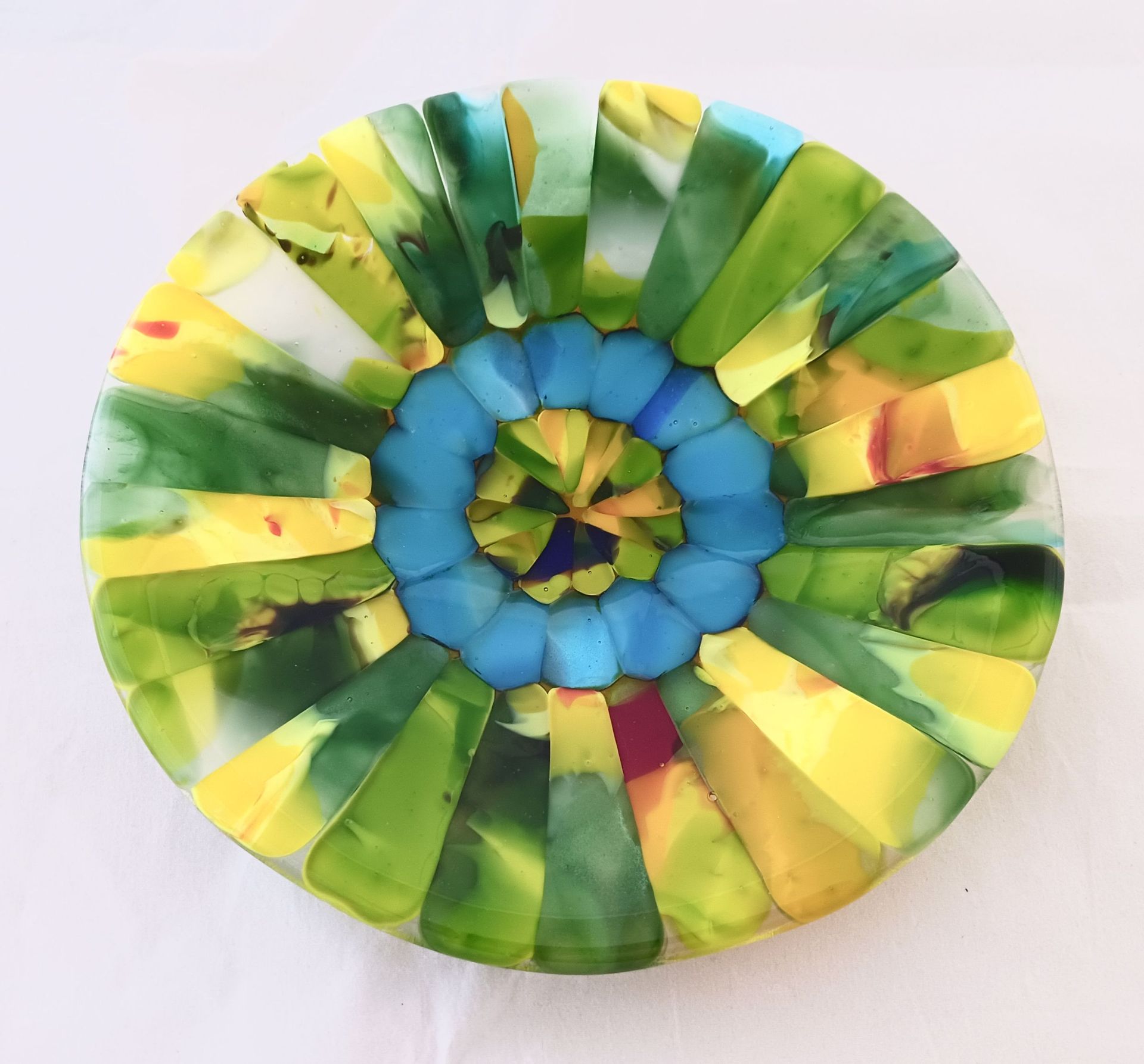 Garden Inspired Fused Glass Round Plate Featuring Handmade Glass - Summer Daze Zinnia 2
