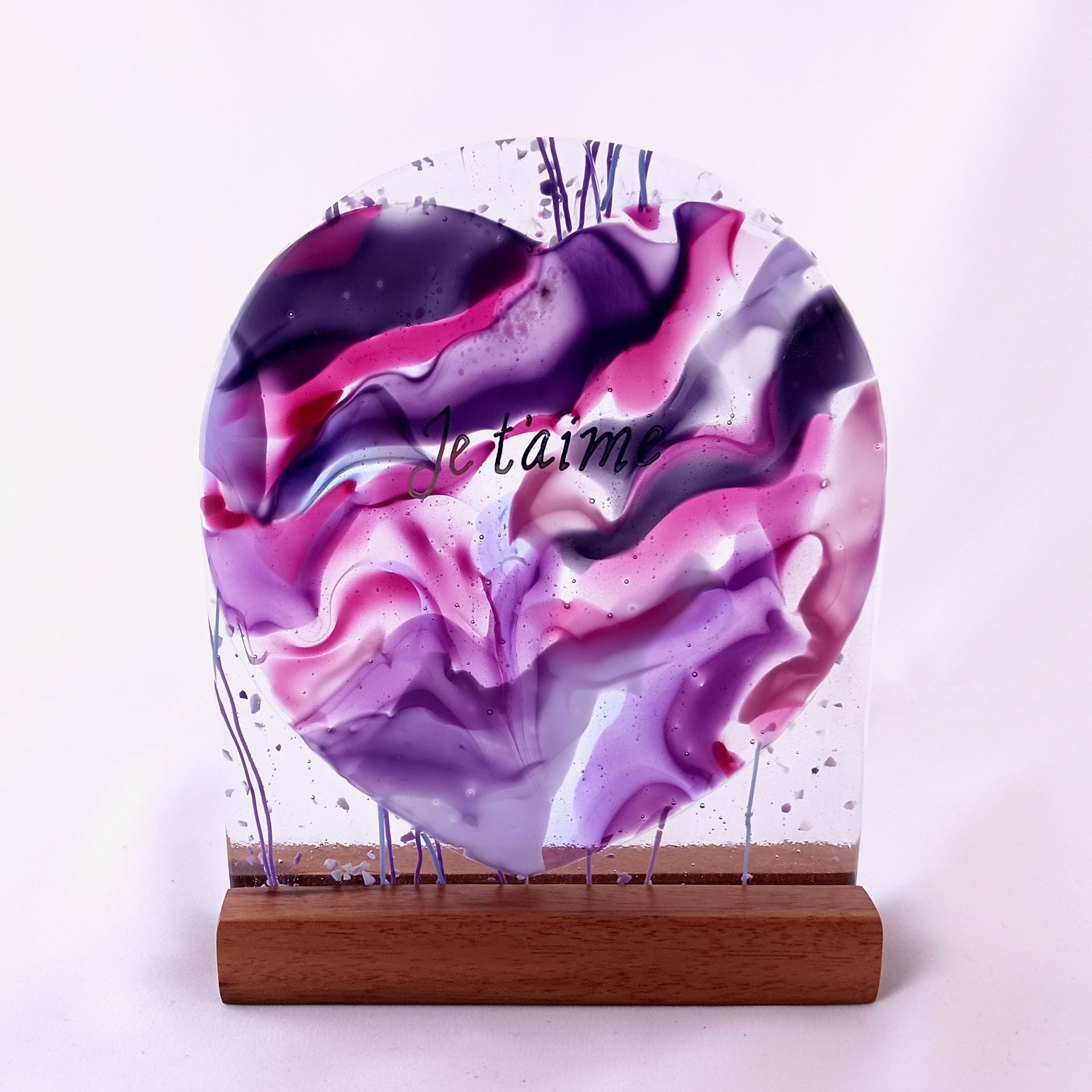 Purple and Pink Fused Glass Sculpturette Featuring Handmade Glass - Delicata Heart 5