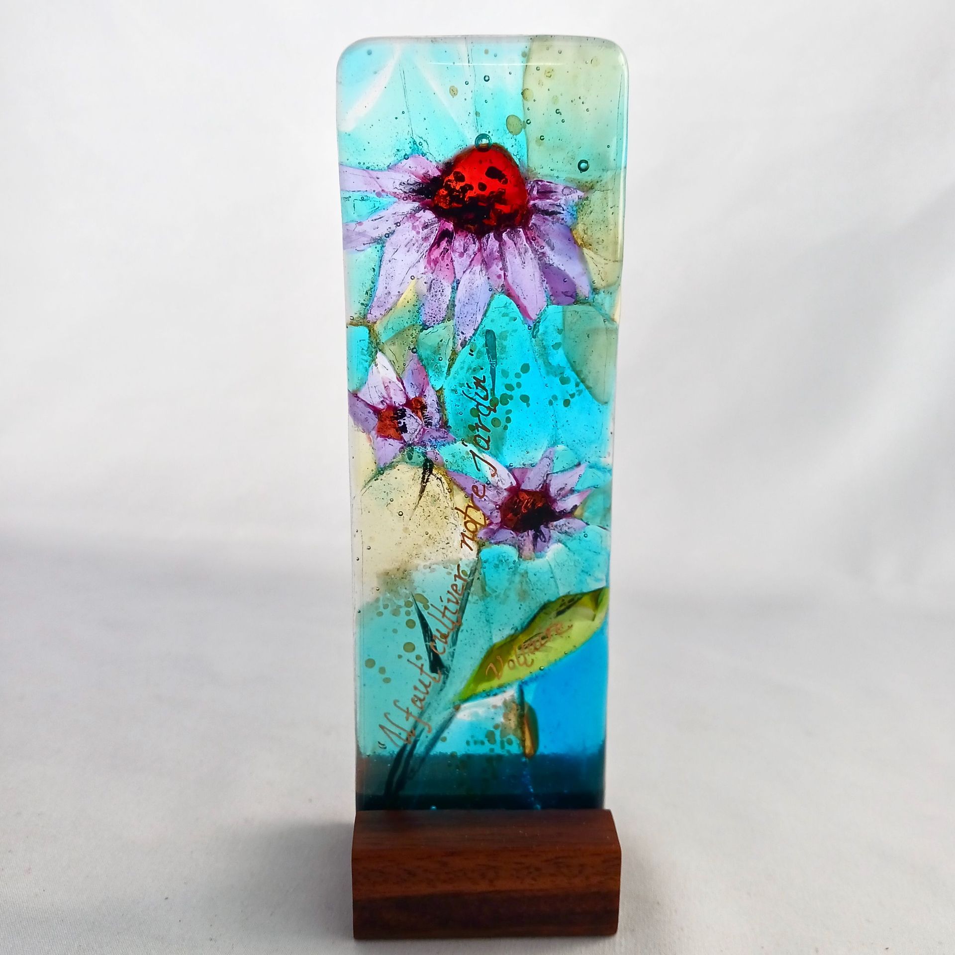 Floral Fused Glass Sculpture Featuring Handmade Glass - Lavender Echinacea 1 