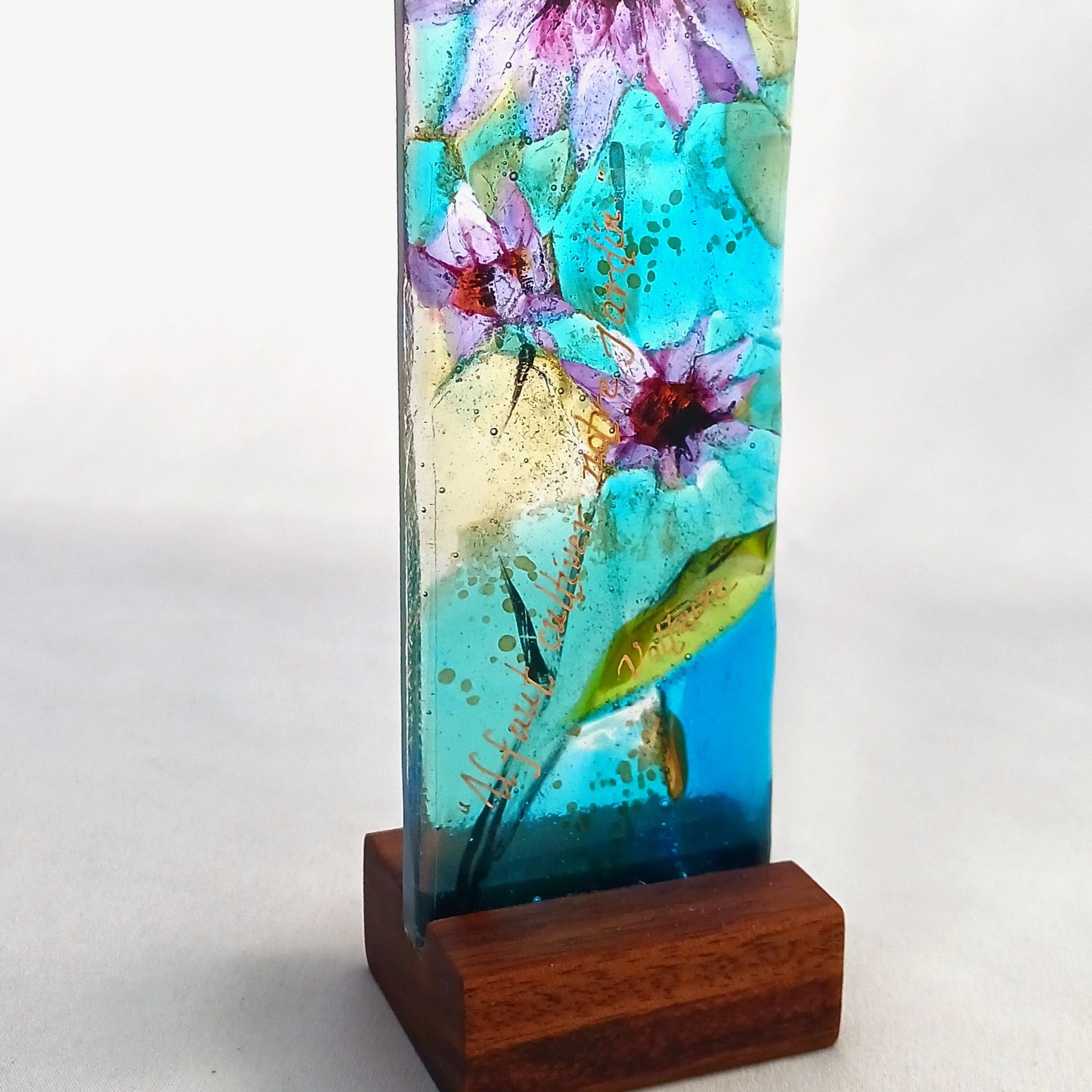 Floral Fused Glass Sculpture Featuring Handmade Glass - Lavender Echinacea 2 