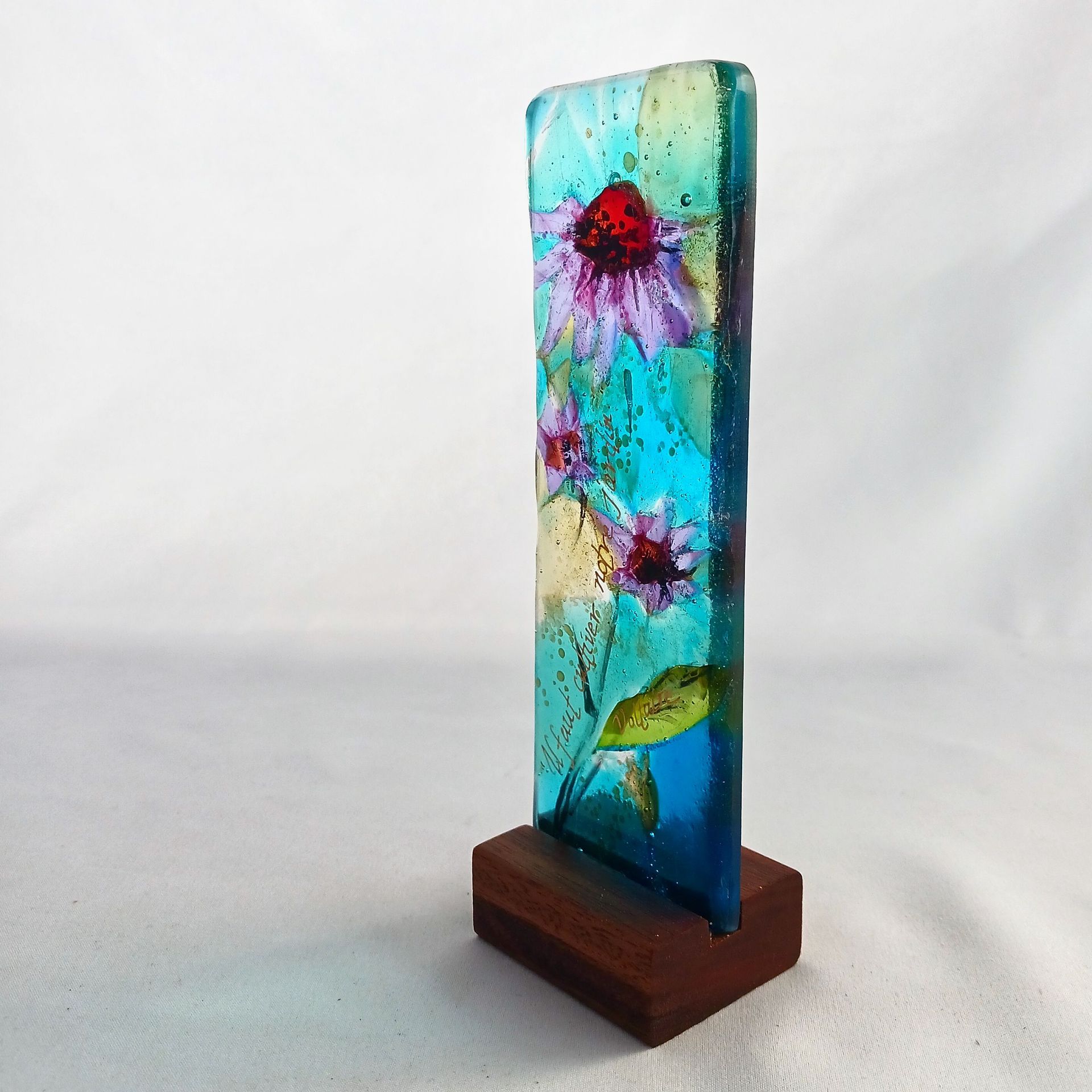 Floral Fused Glass Sculpture Featuring Handmade Glass - Lavender Echinacea 3 