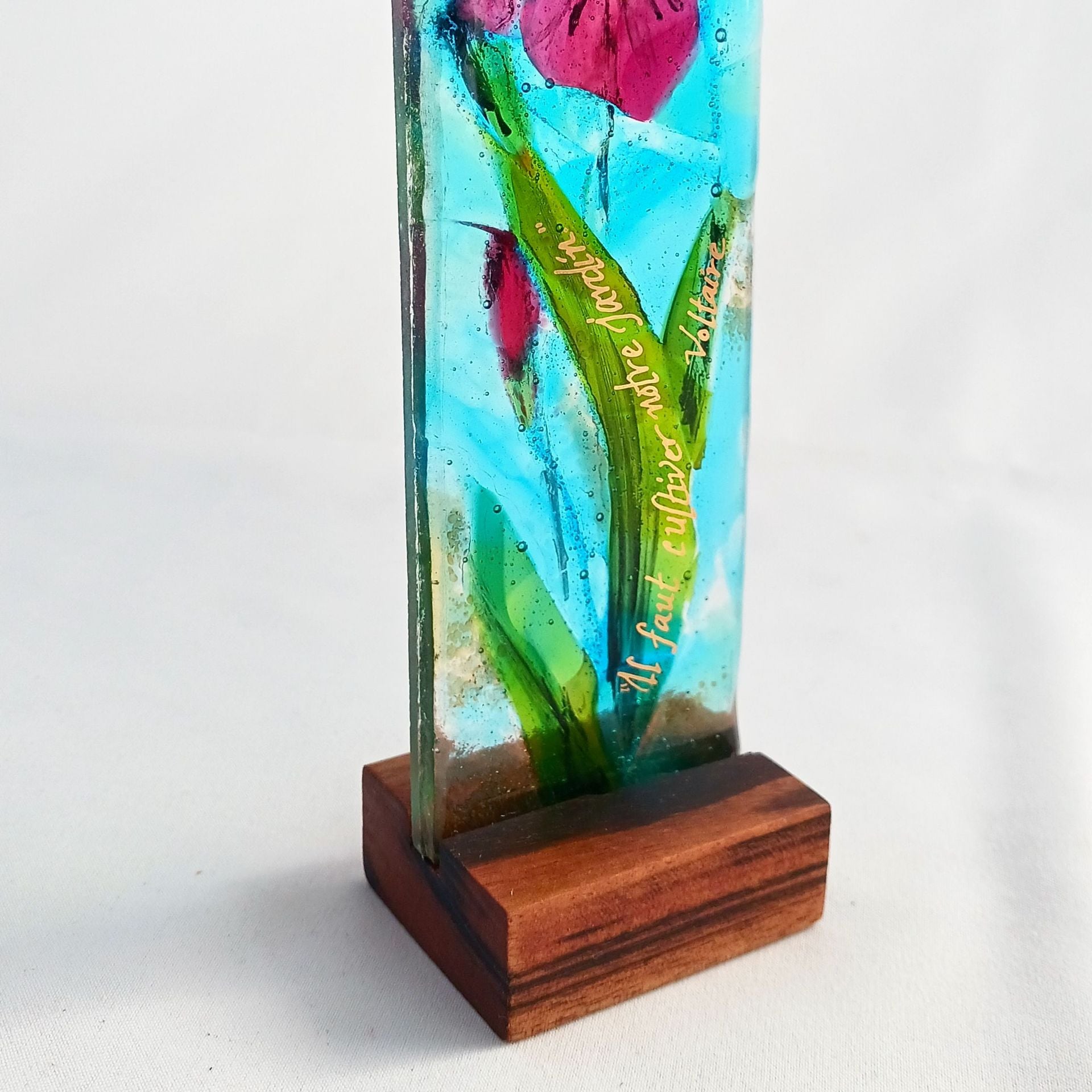 Floral Fused Glass Sculpturette Featuring Handmade Glass - Magenta Iris 3