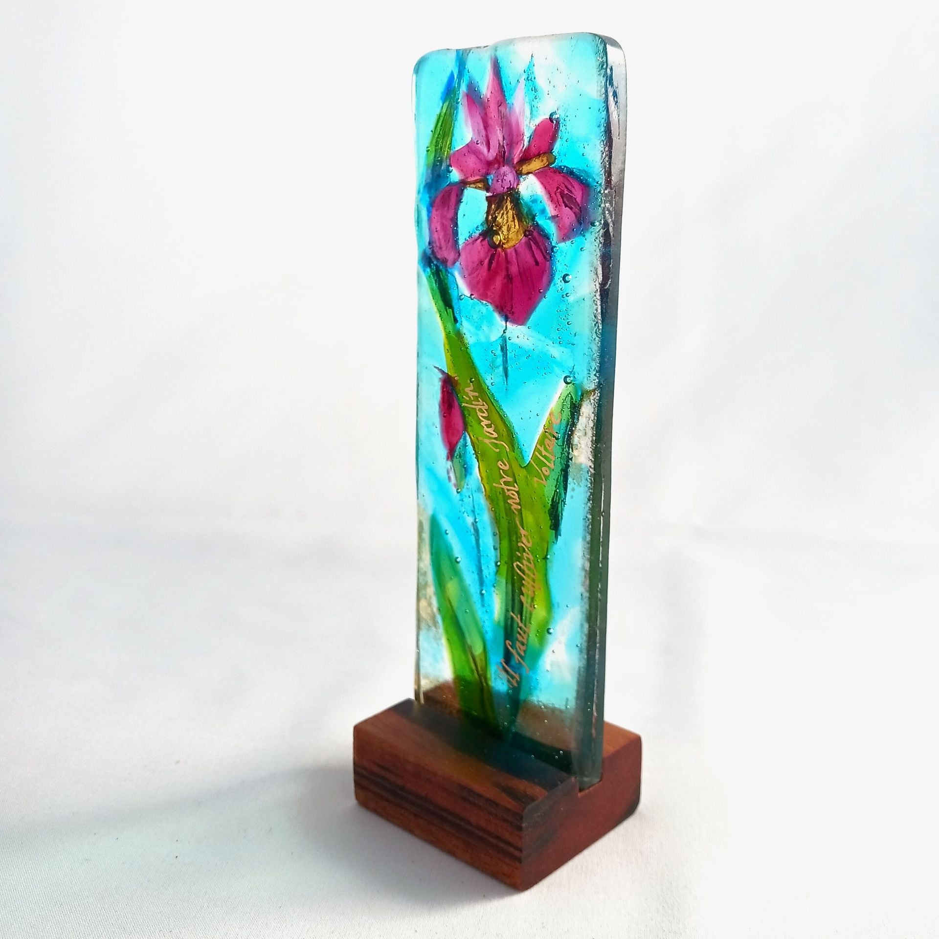 Floral Fused Glass Sculpturette Featuring Handmade Glass - Magenta Iris 4