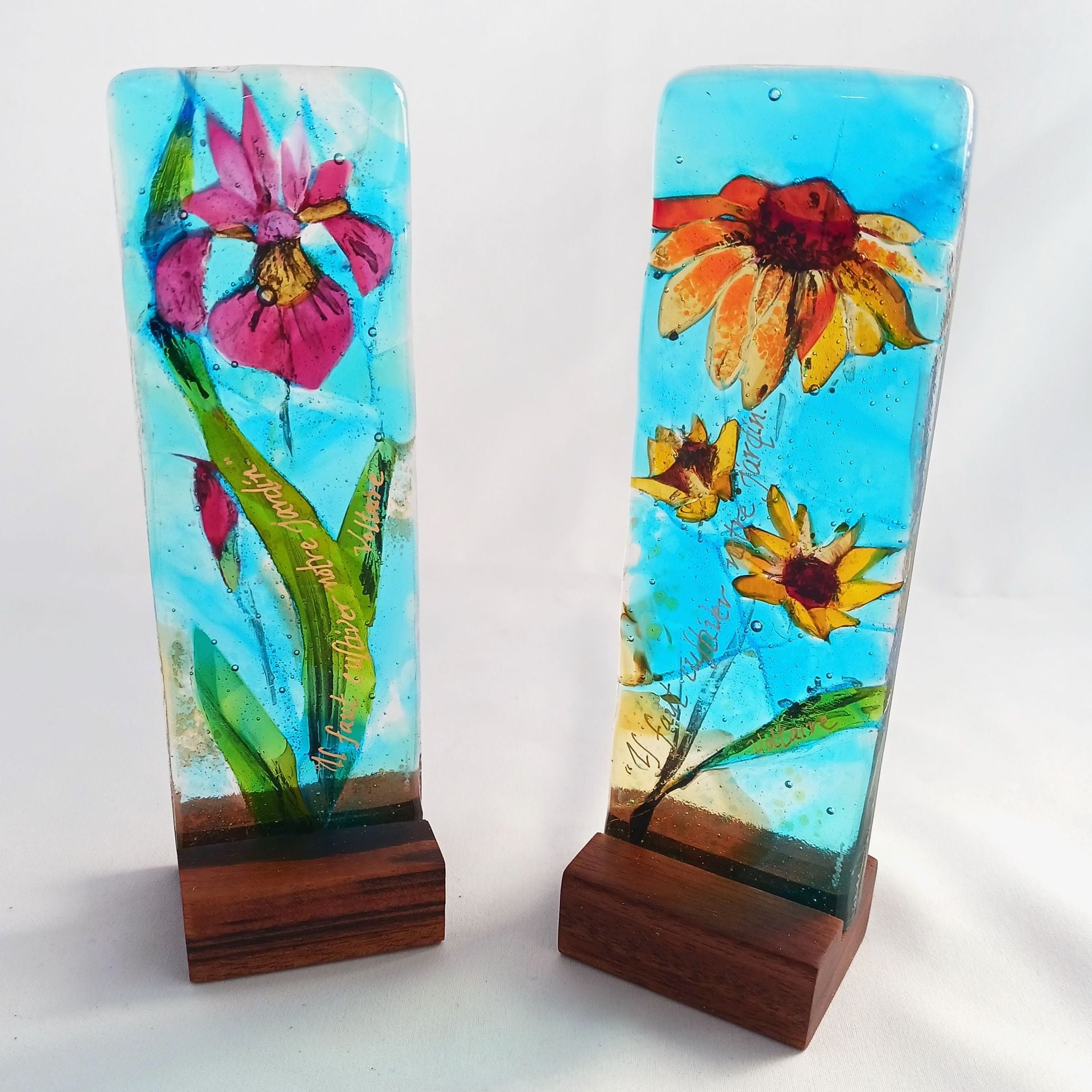 Floral Fused Glass Sculpturette Featuring Handmade Glass - Magenta Iris 5
