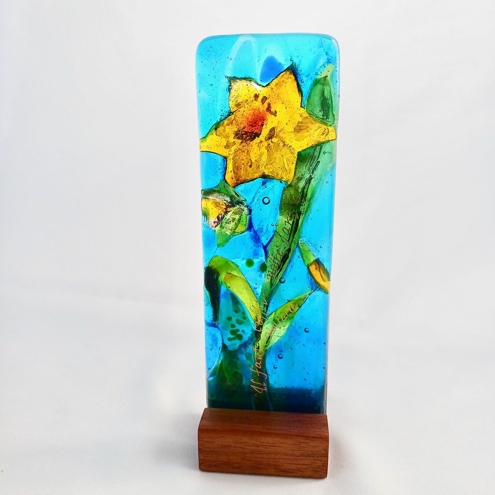Botanical Fused Glass Petit Sculpture Featuring Handmade Glass -Sunrise Daffodil 1