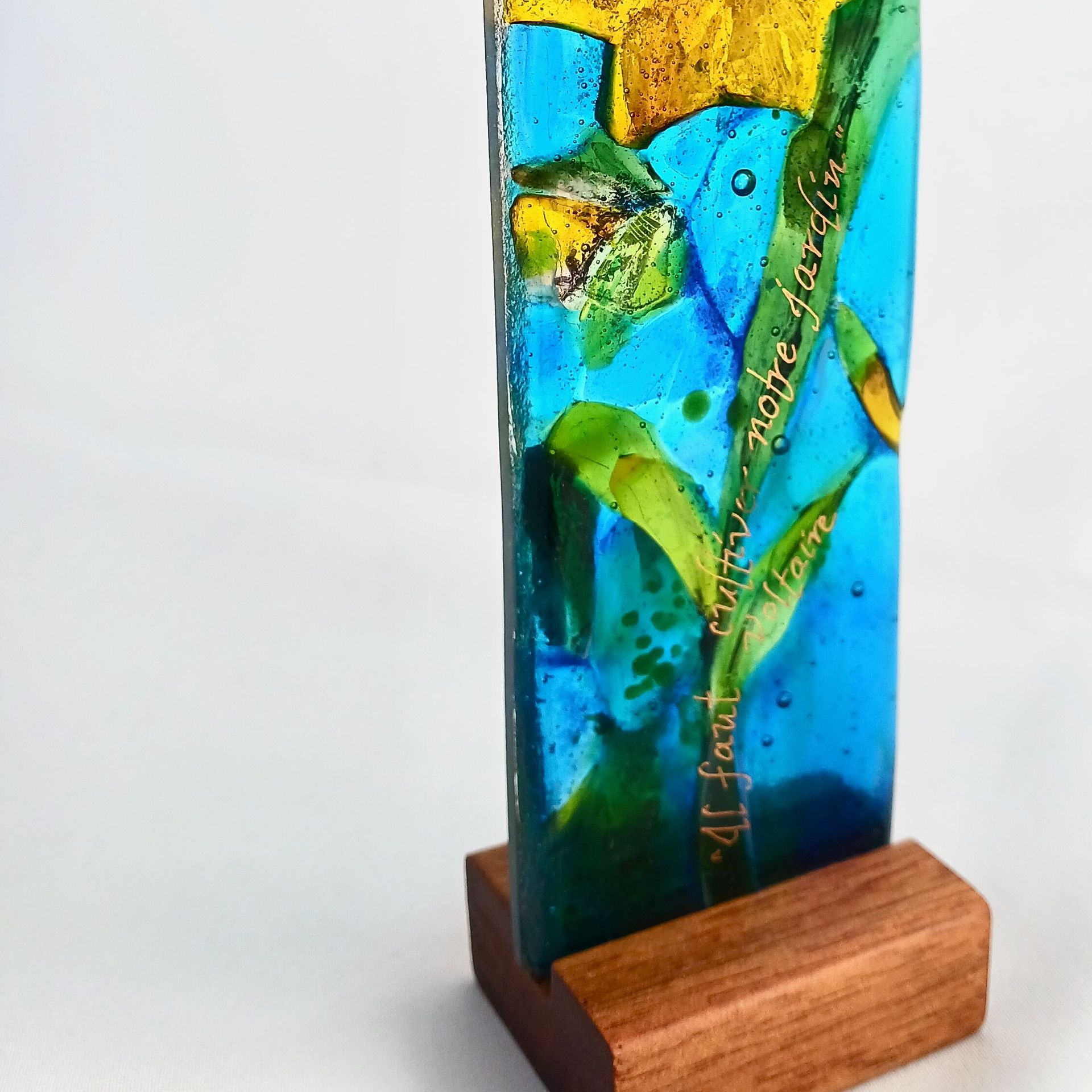 Botanical Fused Glass Petit Sculpture Featuring Handmade Glass -Sunrise Daffodil 2