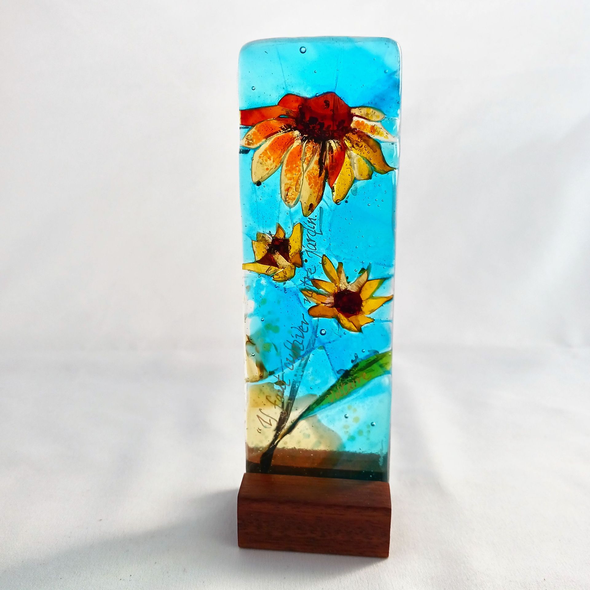 Garden Inspired Fused Glass Sculpture Featuring Handmade Glass - Sunset Echinacea 1 