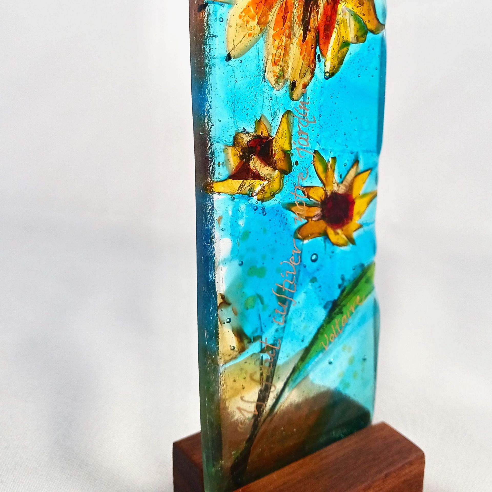 Garden Inspired Fused Glass Sculpture Featuring Handmade Glass - Sunset Echinacea 2 