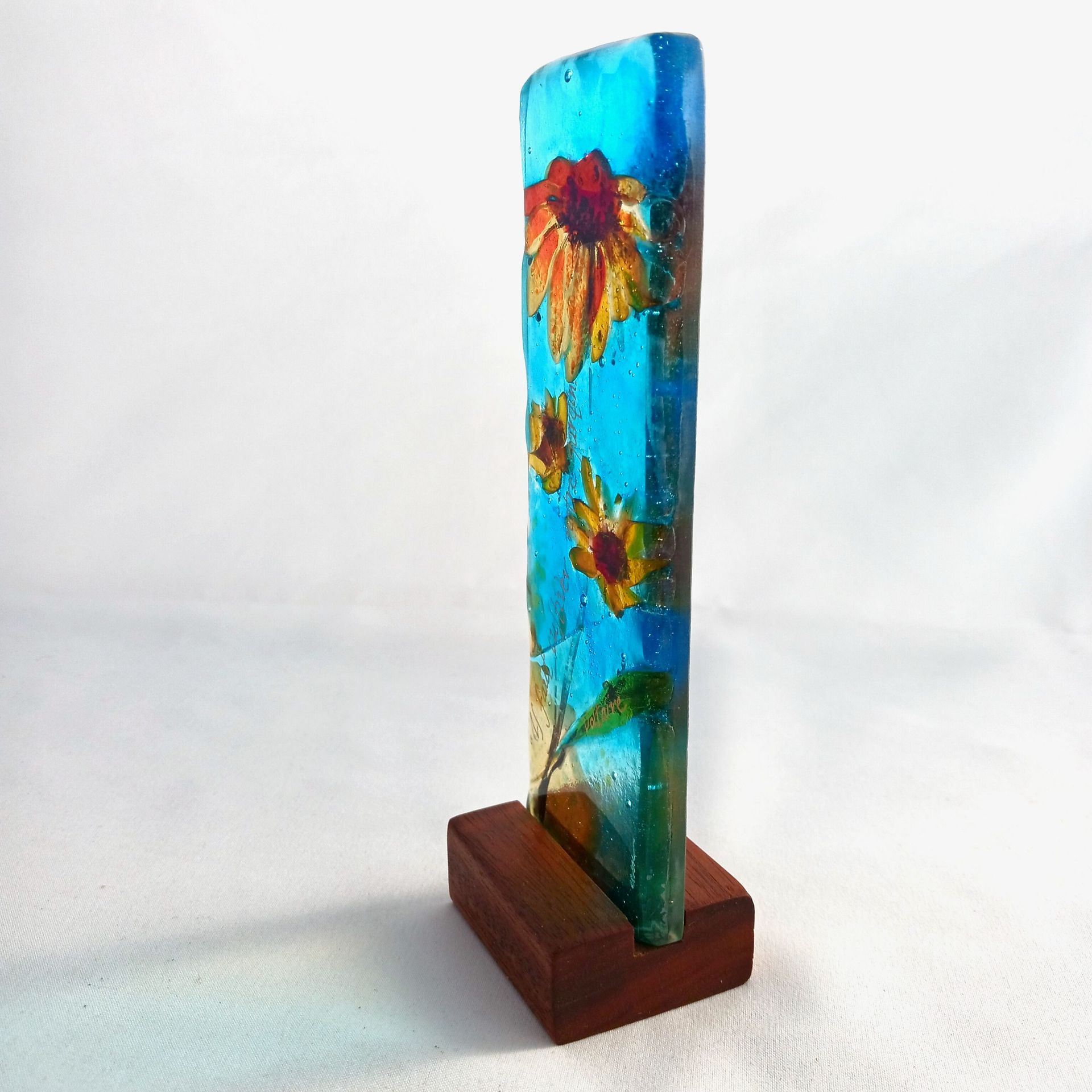 Garden Inspired Fused Glass Sculpture Featuring Handmade Glass - Sunset Echinacea 3 