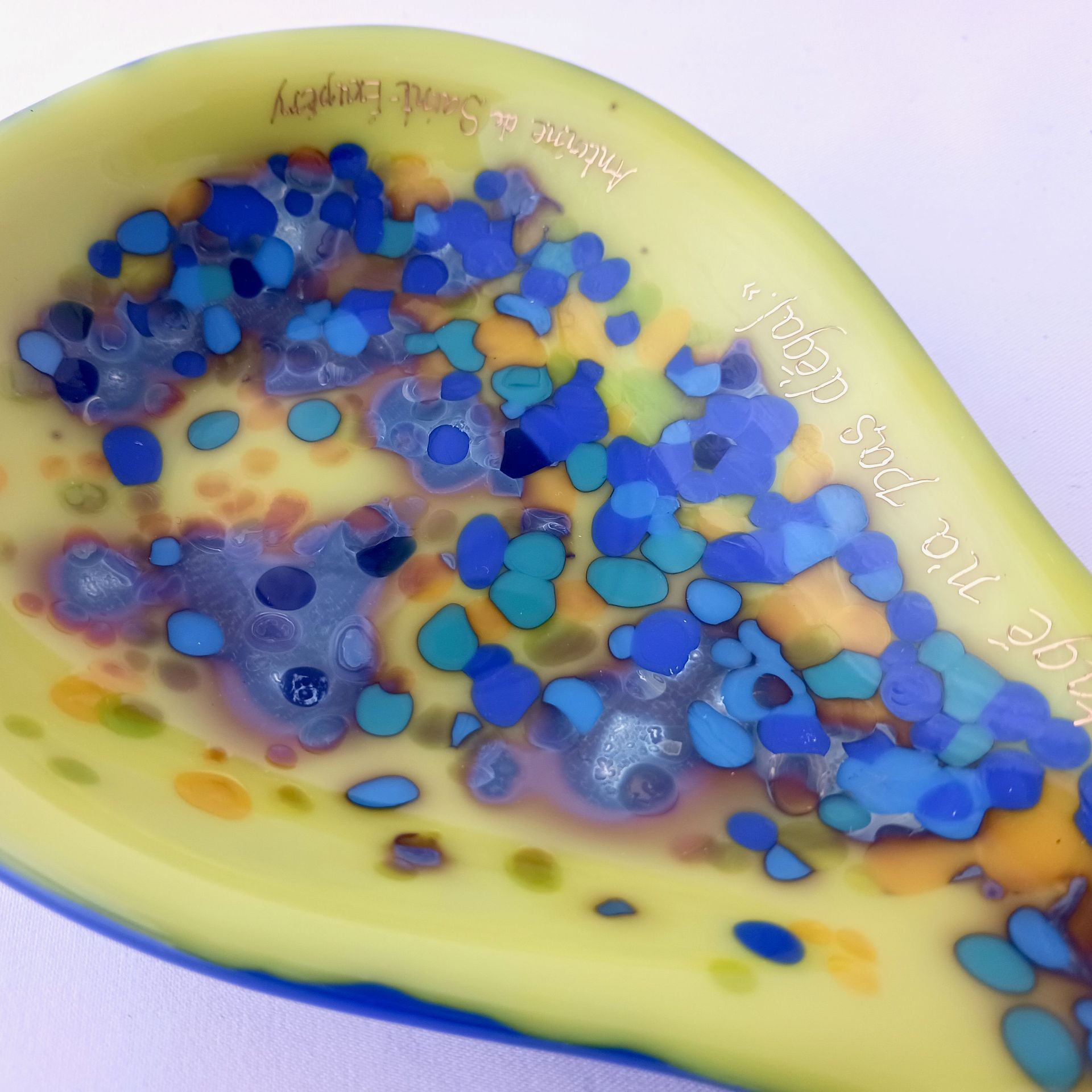 Contemporary Fused Glass Spoon Rest Featuring Hand Printed French Quote - Persian Lemon 4 