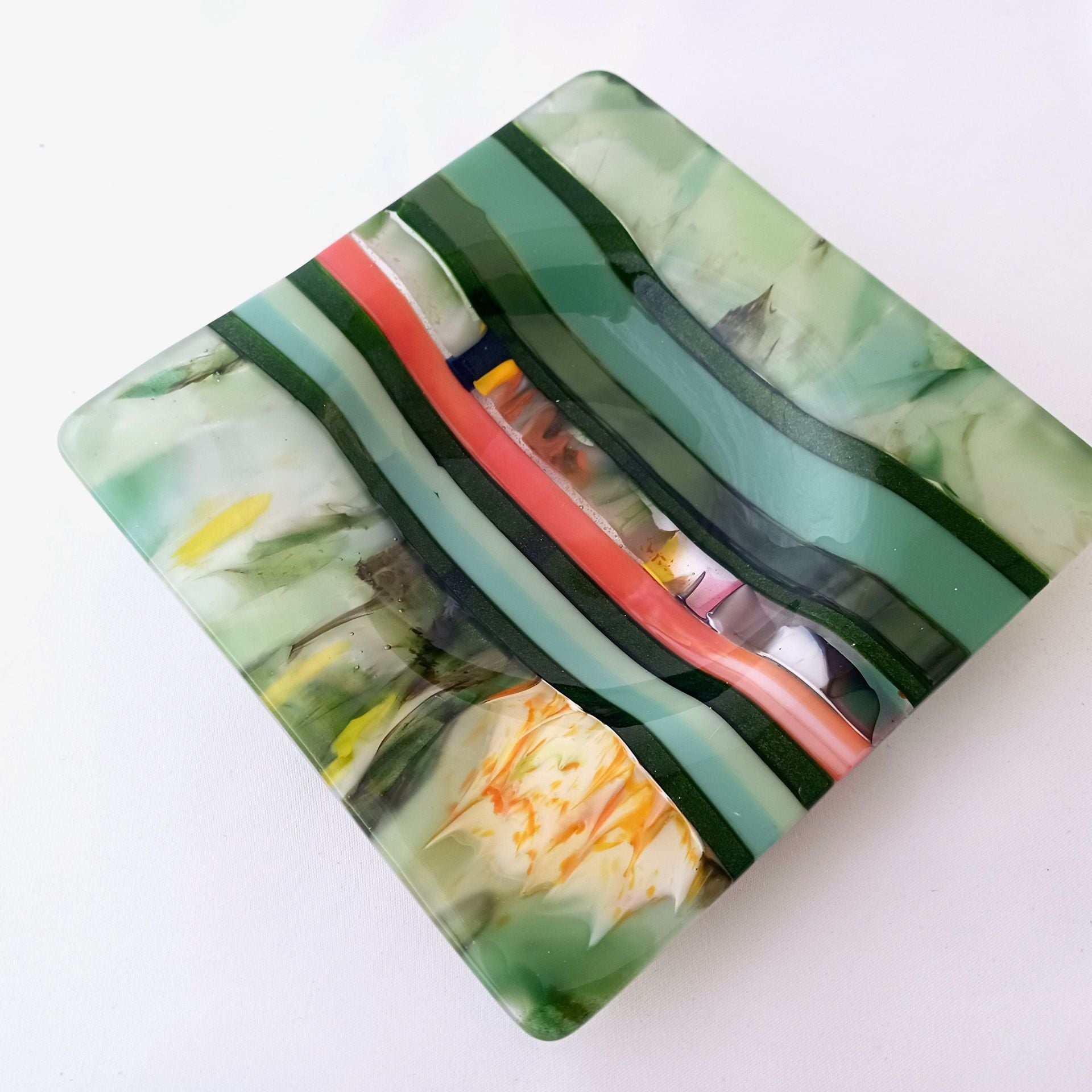 Garden Inspired Fused Glass Wine Bottle Coaster Featuring Handmade Glass - Chantenay 1 