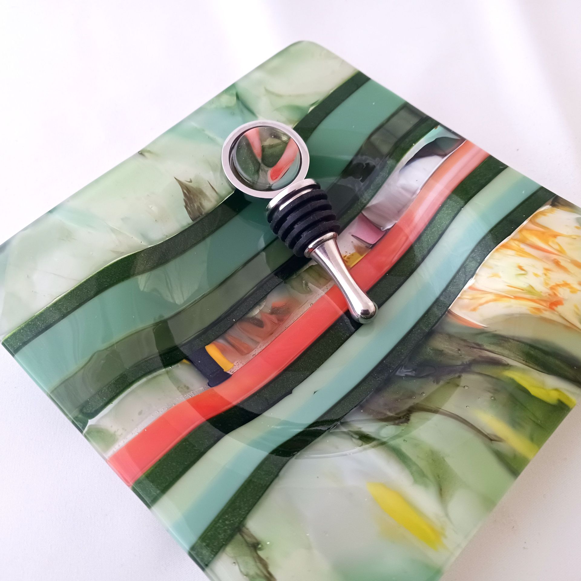 Garden Inspired Fused Glass Wine Bottle Coaster Featuring Handmade Glass - Chantenay 3 