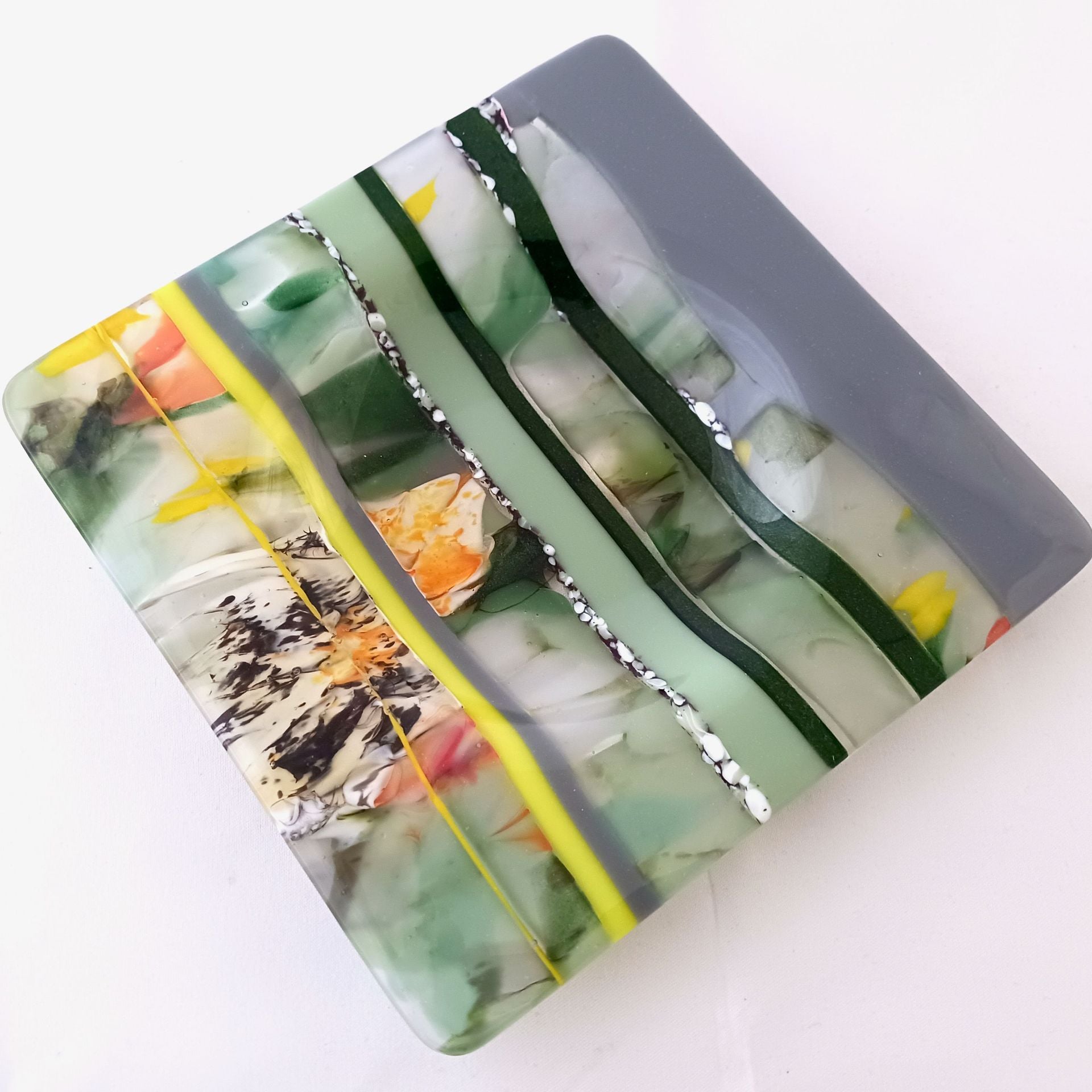 Garden Inspired Fused Glass Wine Bottle Coaster Featuring Handmade Glass - Early Bloom 1 