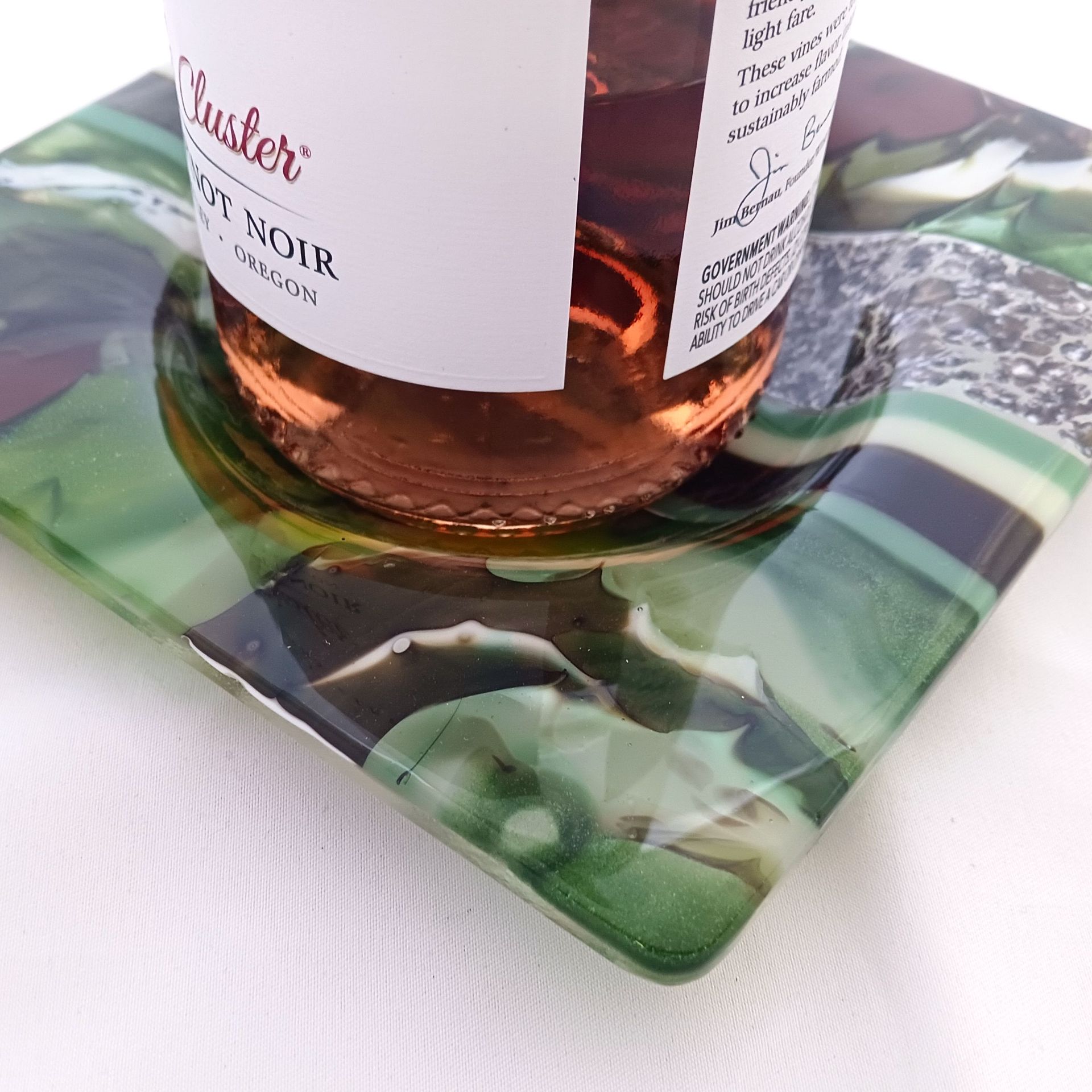 Nature-Inspired Fused Glass Wine Bottle Coaster Featuring Handmade Glass - Forest Stream 2