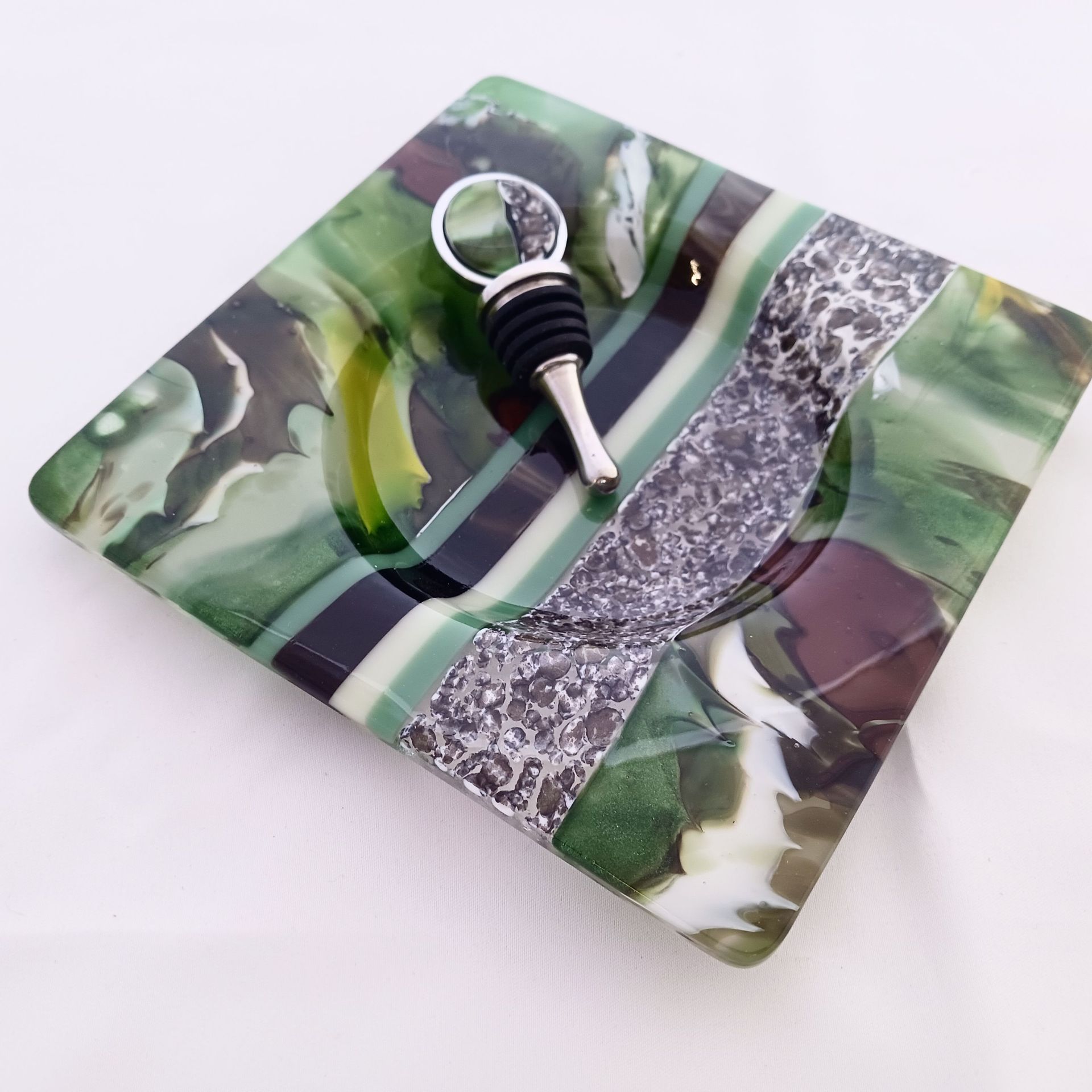 Nature-Inspired Fused Glass Bottle Stopper Featuring Handmade Glass - Forest Stream 4