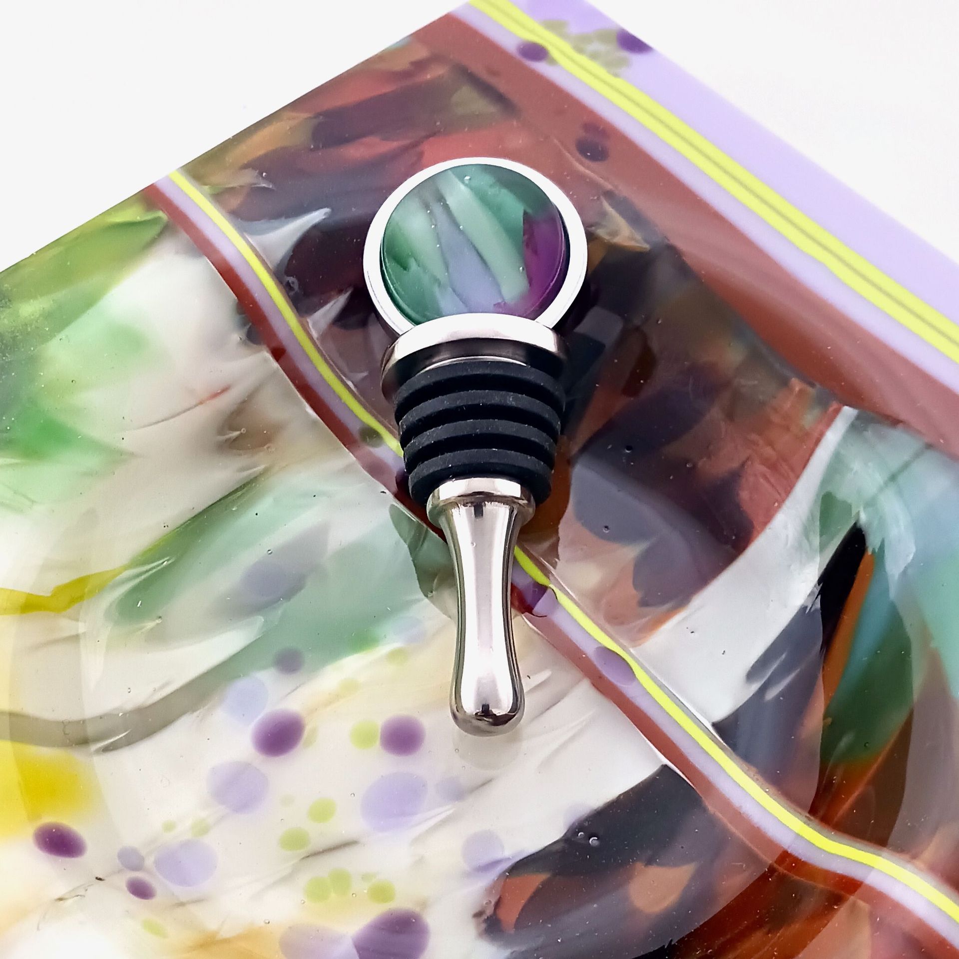 Nature-Inspired Fused Glass Wine Bottle Coaster Featuring Handmade Glass - Shady Grove 5 