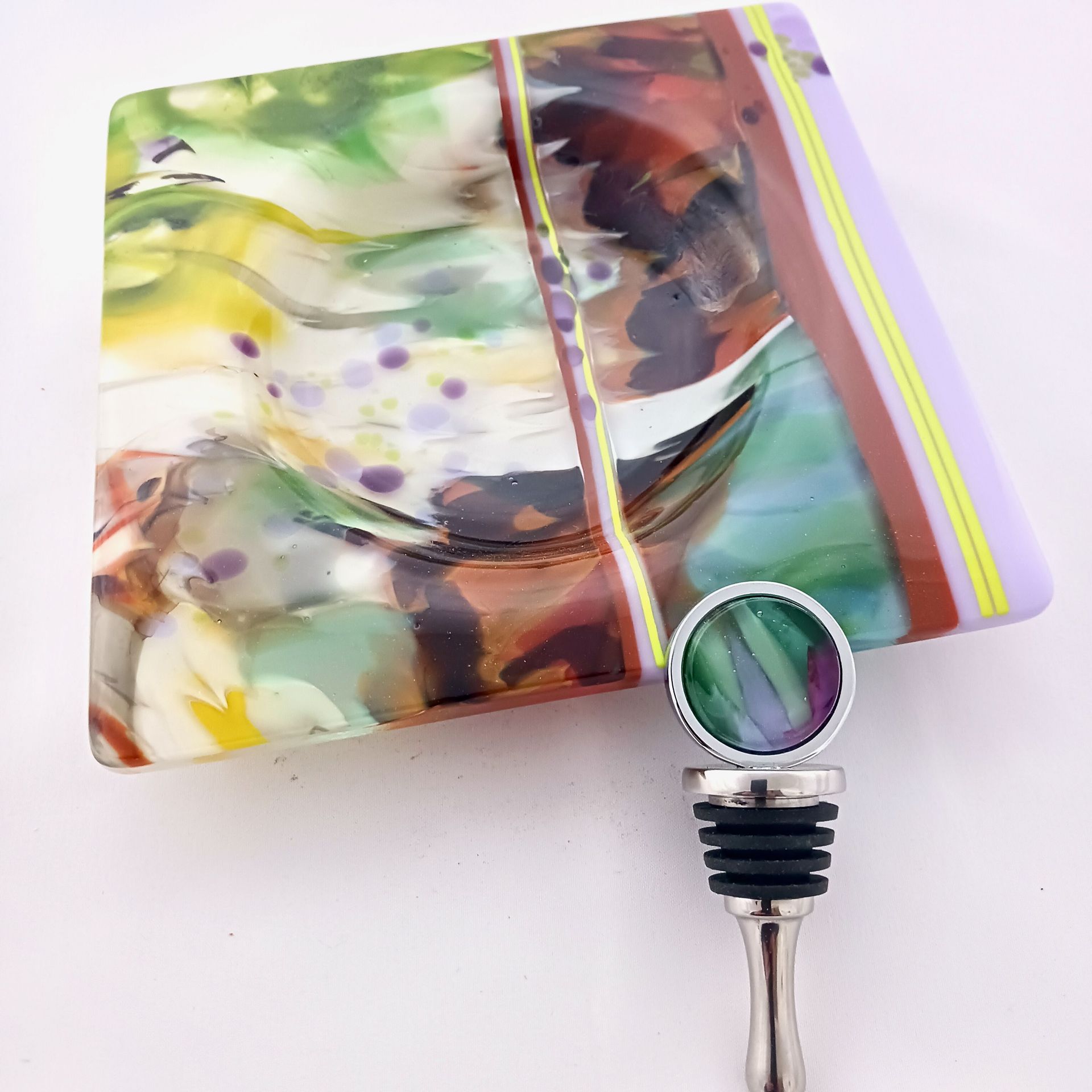Nature-Inspired Fused Glass Wine Bottle Coaster Featuring Handmade Glass - Shady Grove 4 