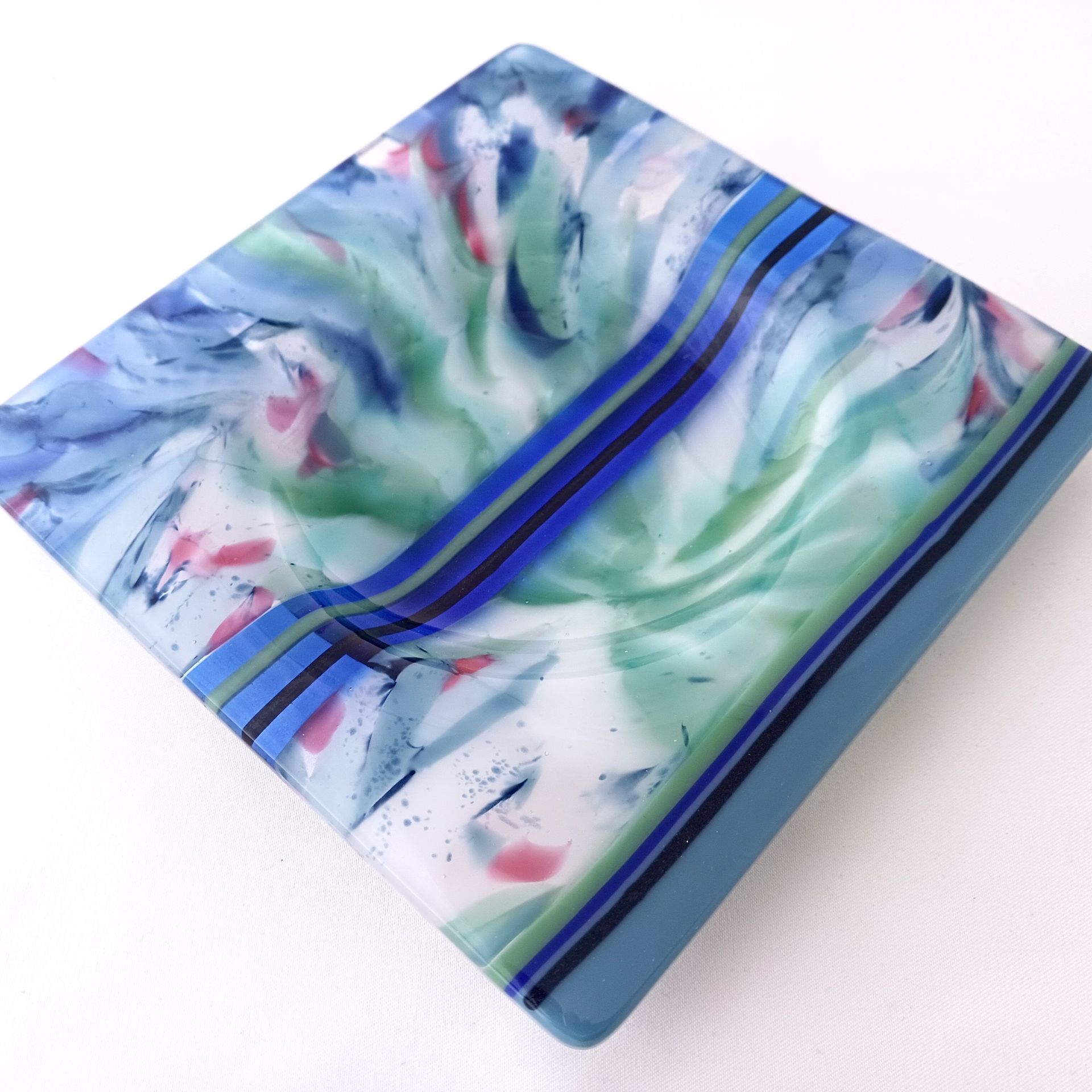 Aquatic Fused Glass Wine Bottle Coaster Featuring Handmade Glass - Water Garden 1 
