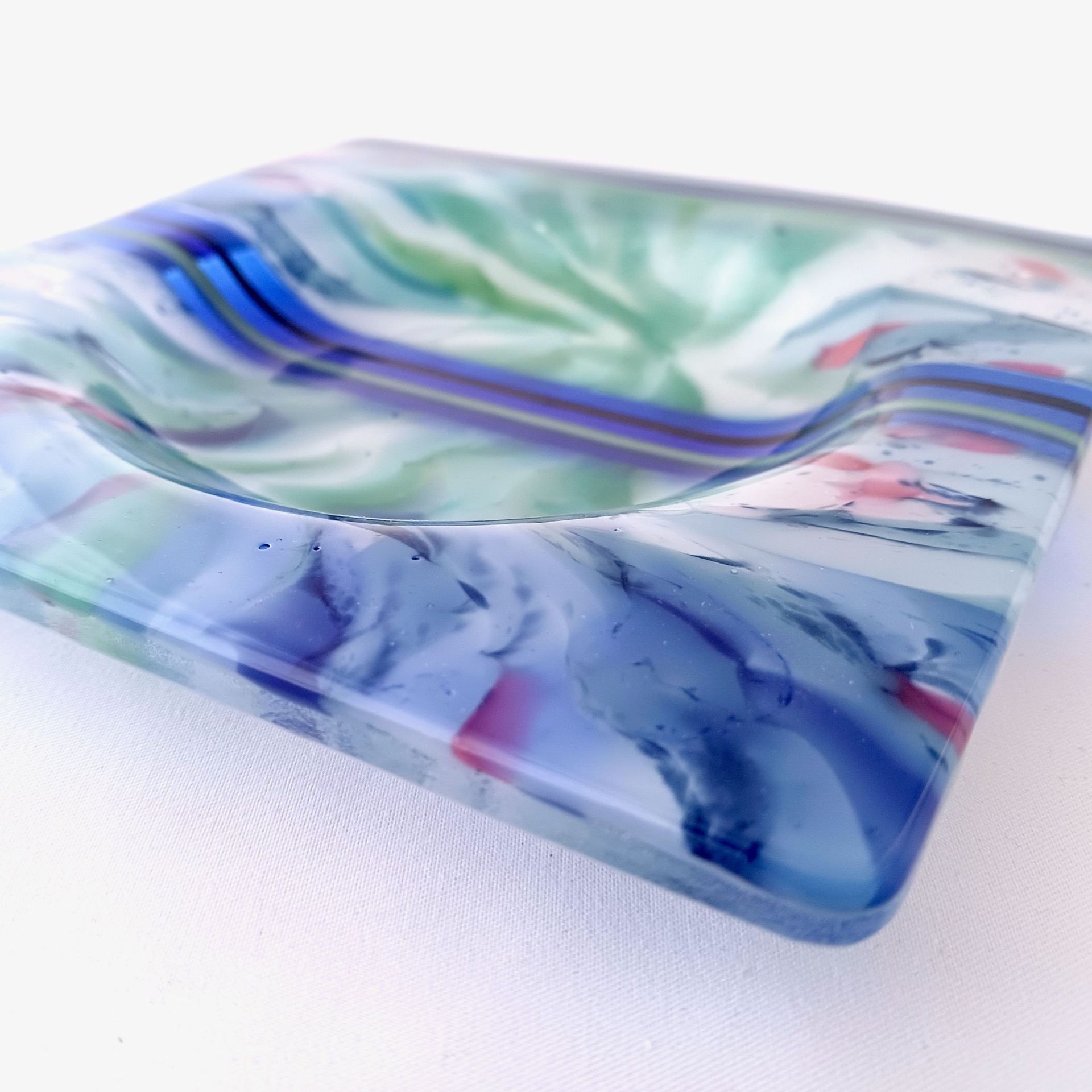 Aquatic Fused Glass Wine Bottle Coaster Featuring Handmade Glass - Water Garden 2 