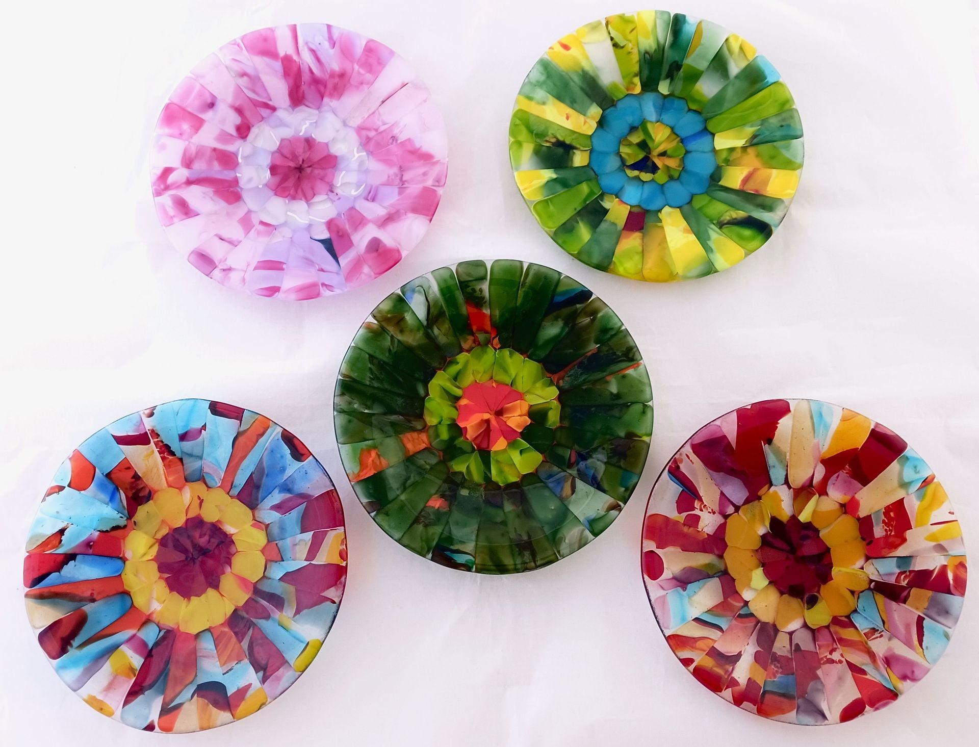 Garden Inspired Fused Glass Round Plate Featuring Handmade Glass - Cotton Candy Zinnia 4