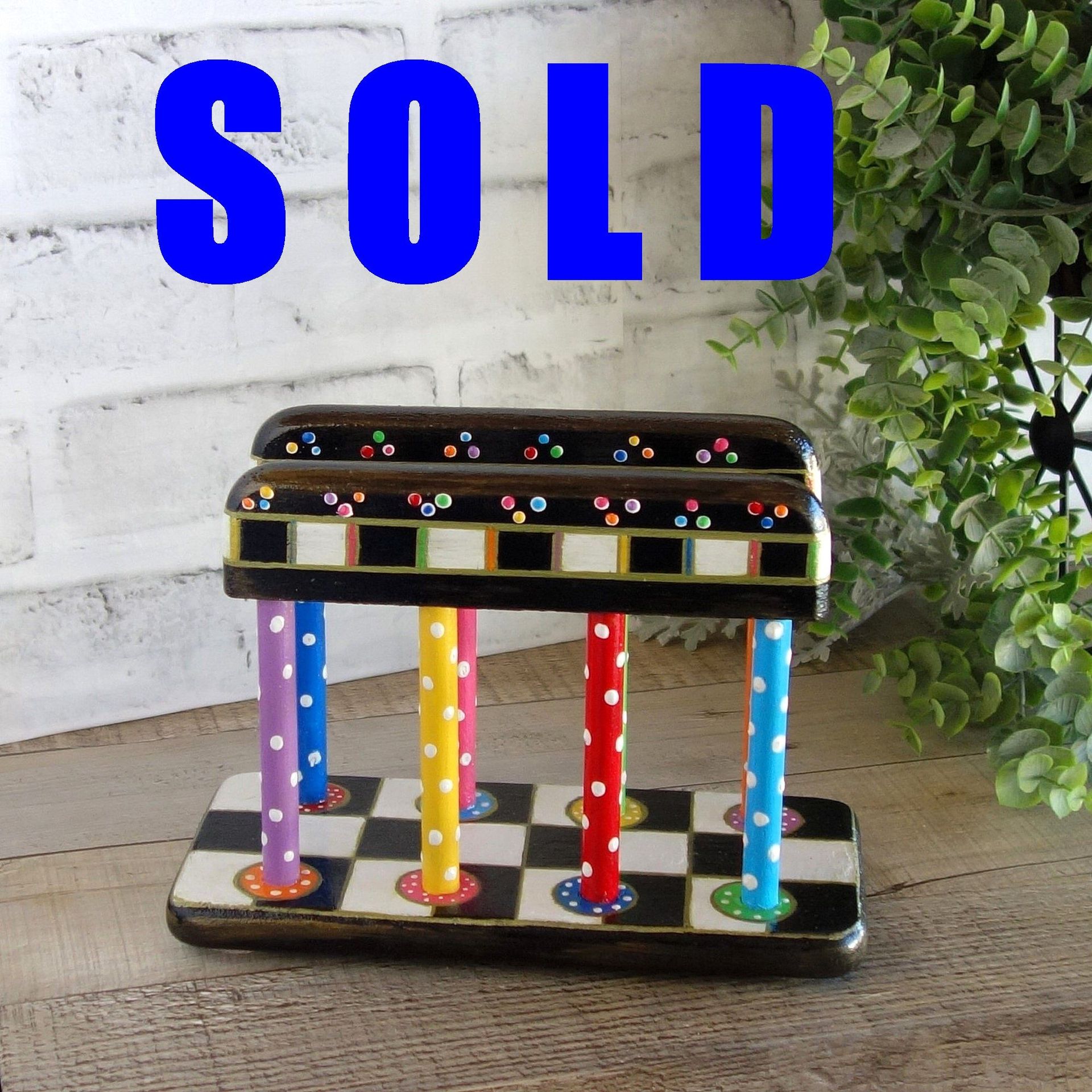Whimsical Painted Checks Napkin Holder 1 