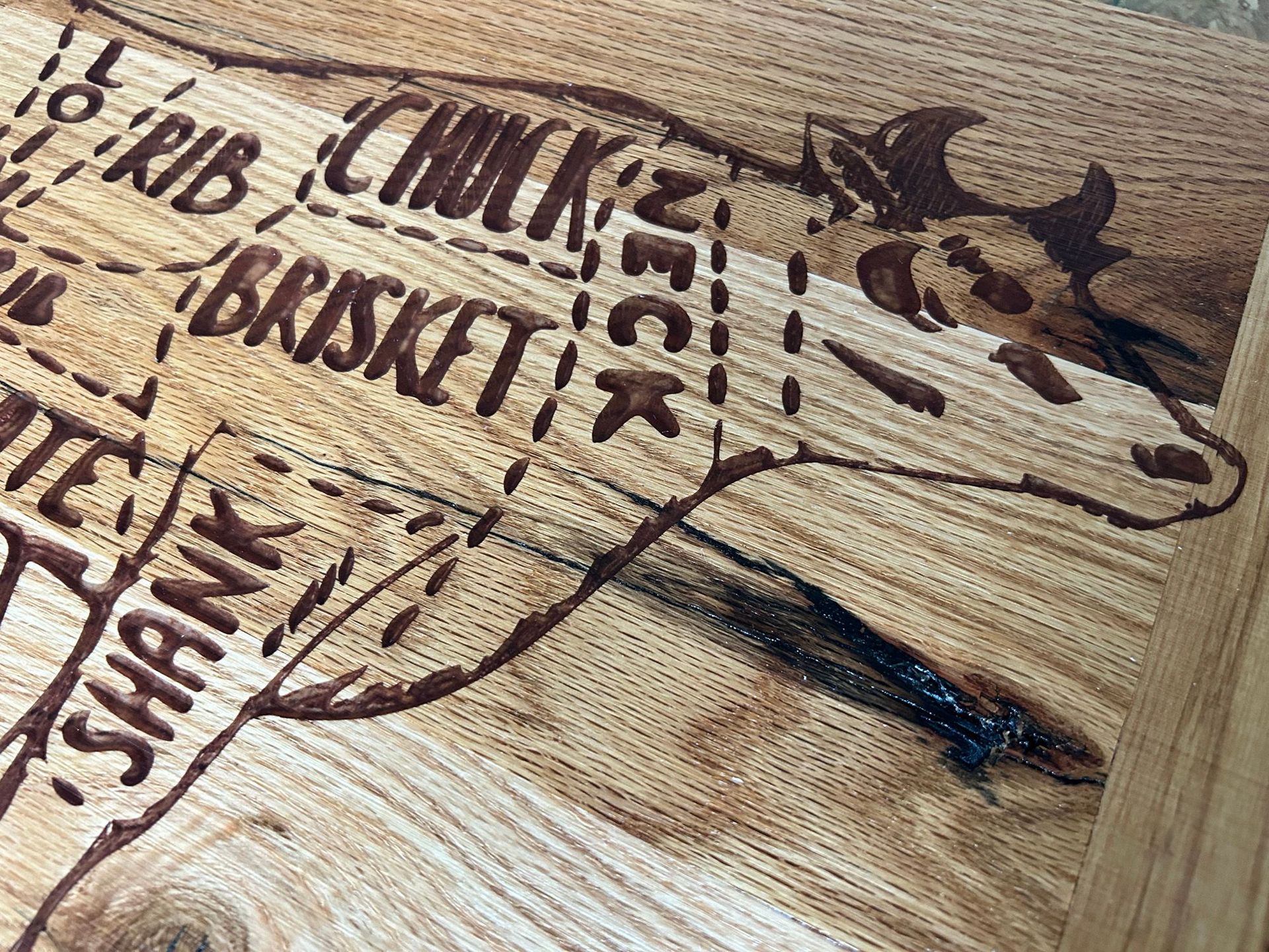 Hardwood Butcher Board with Epoxy-Filled Beef Chart - CNC-Cut Charcuterie Serving Platter