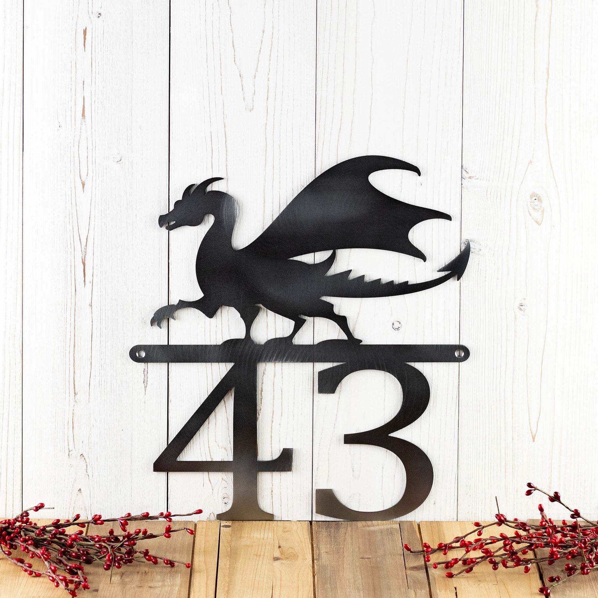 Metal House Number Plaque with Gothic Medieval Dragon 5